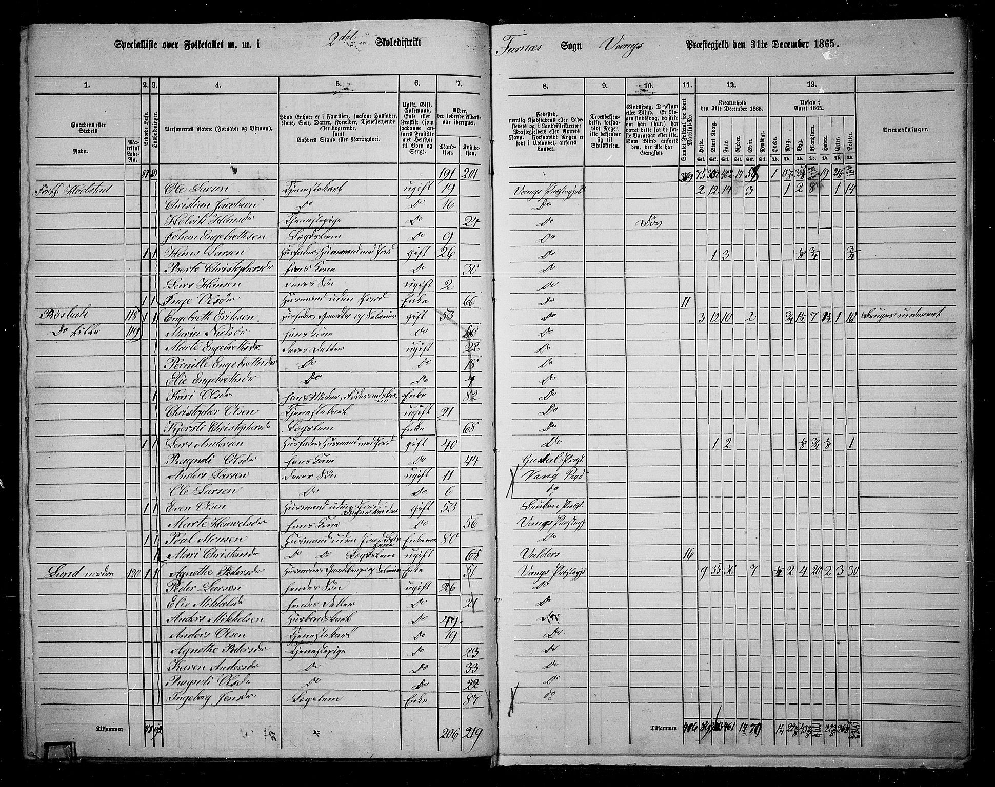 RA, 1865 census for Vang/Vang og Furnes, 1865, p. 136