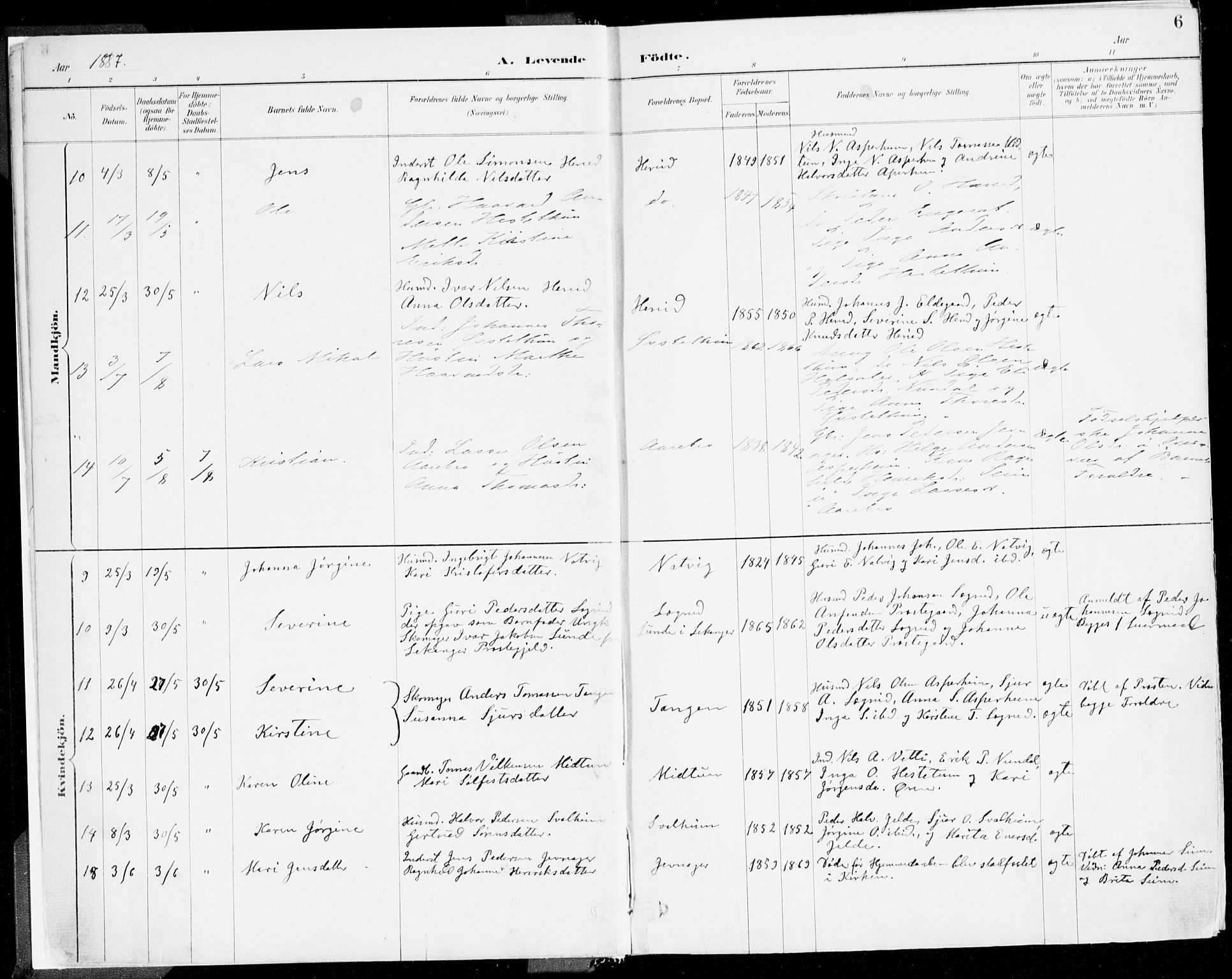 Årdal sokneprestembete, AV/SAB-A-81701: Parish register (official) no. A 5, 1887-1917, p. 6