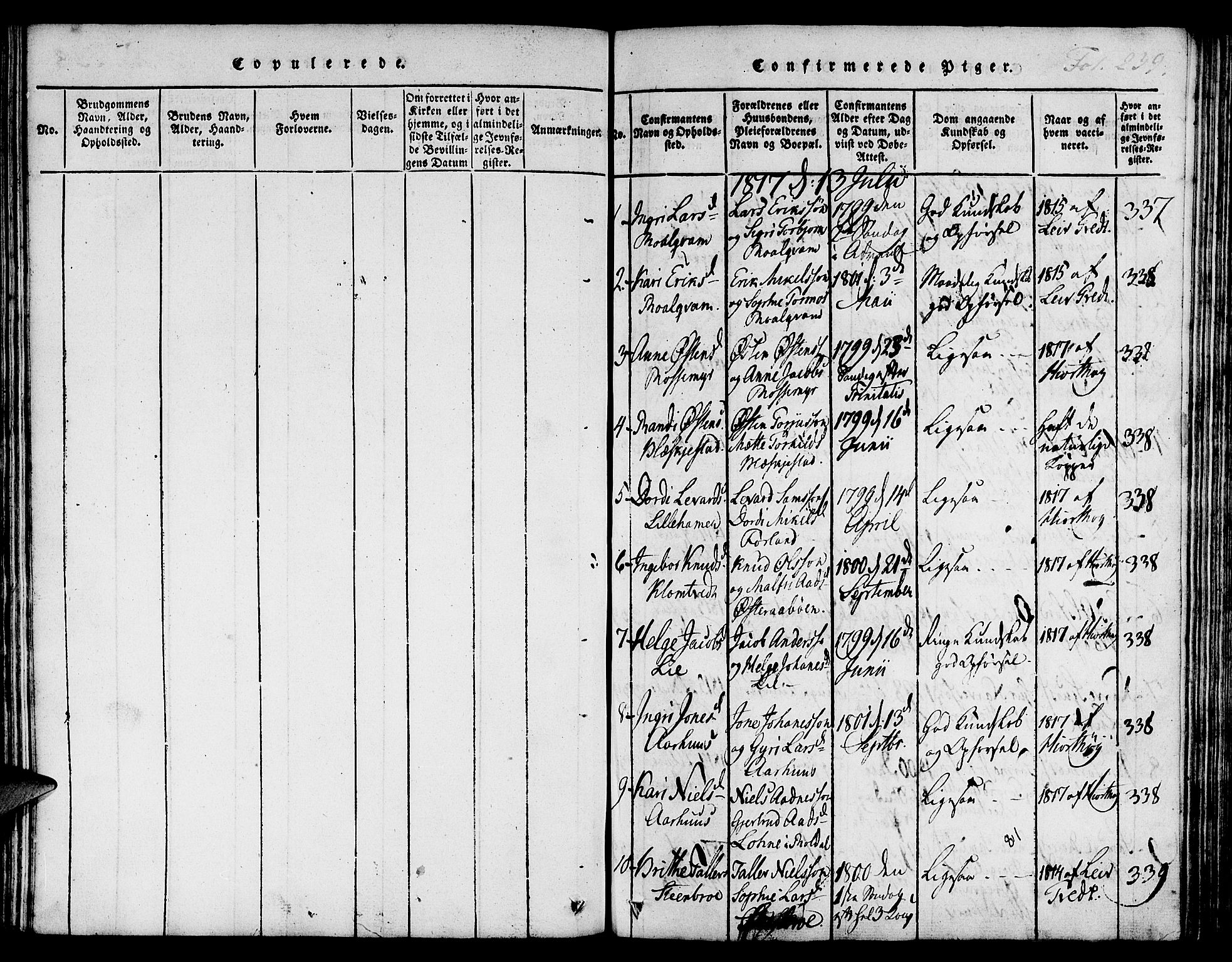 Suldal sokneprestkontor, SAST/A-101845/01/IV/L0006: Parish register (official) no. A 6, 1816-1836, p. 239