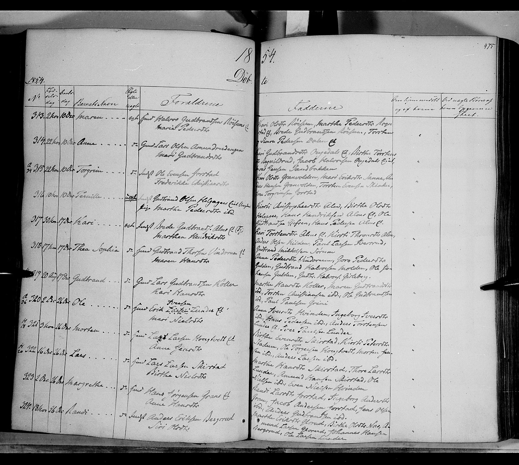 Gran prestekontor, AV/SAH-PREST-112/H/Ha/Haa/L0011: Parish register (official) no. 11, 1842-1856, p. 474-475