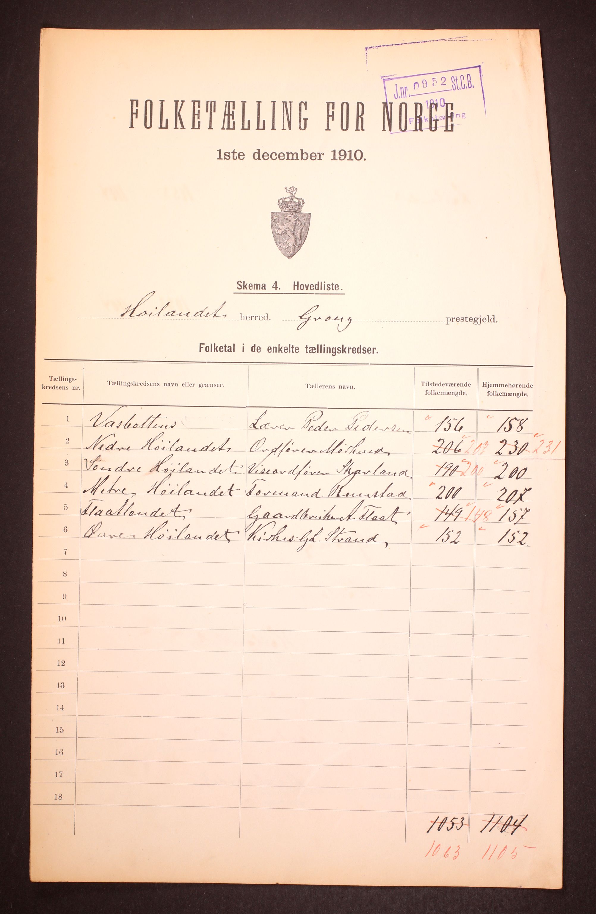 RA, 1910 census for Høylandet, 1910, p. 2