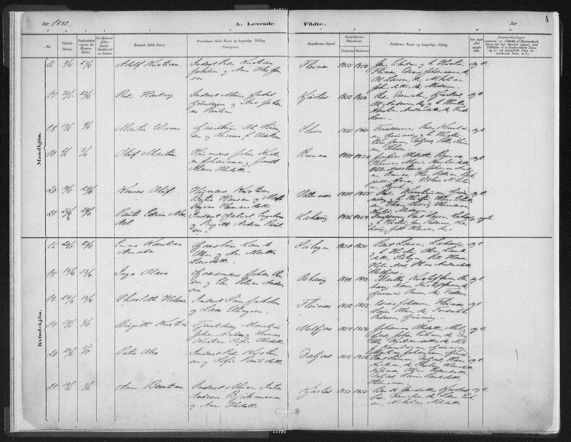 Ministerialprotokoller, klokkerbøker og fødselsregistre - Nordland, AV/SAT-A-1459/890/L1286: Parish register (official) no. 890A01, 1882-1902, p. 4