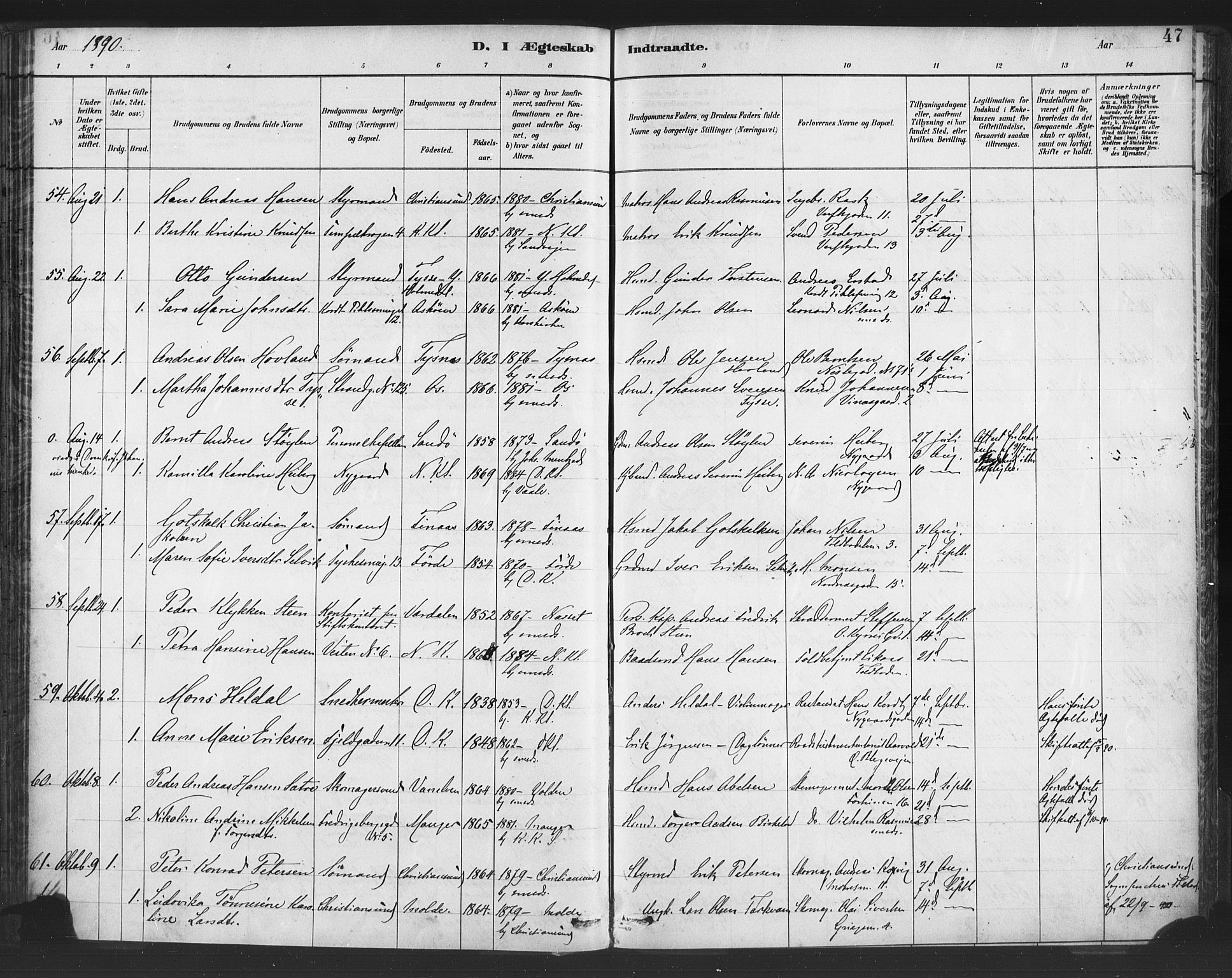 Nykirken Sokneprestembete, AV/SAB-A-77101/H/Haa/L0033: Parish register (official) no. D 3, 1884-1895, p. 47