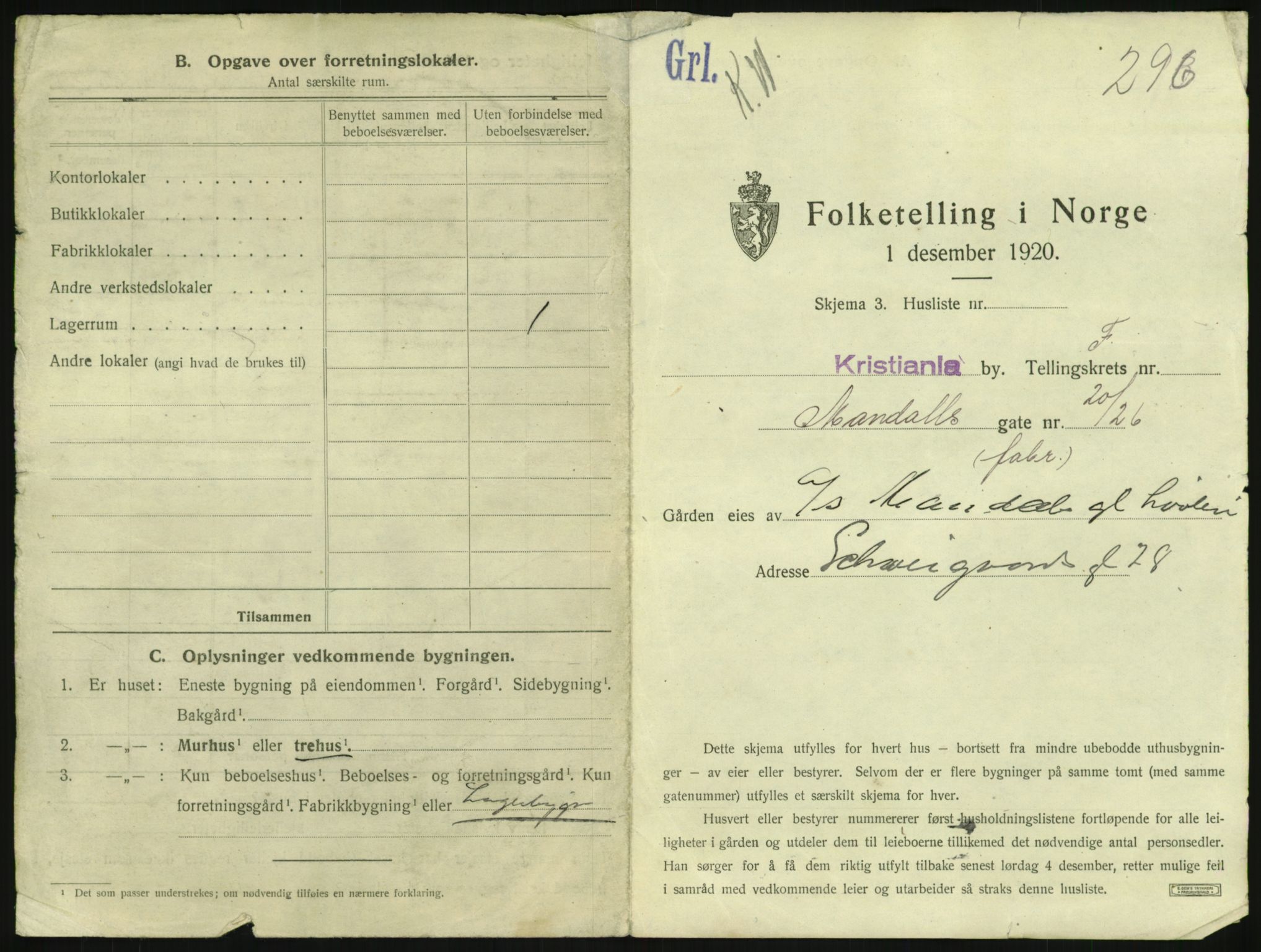 SAO, 1920 census for Kristiania, 1920, p. 61668