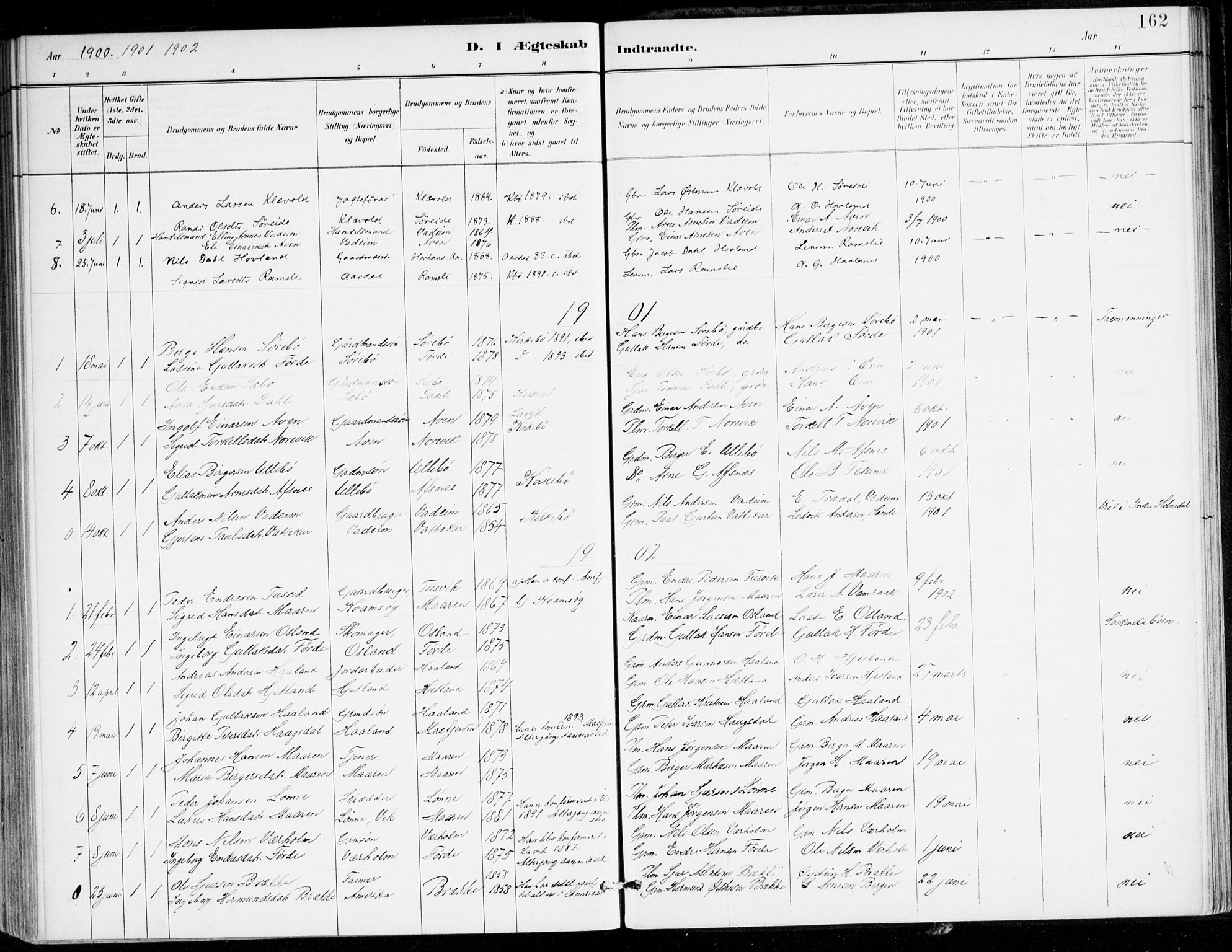 Lavik sokneprestembete, AV/SAB-A-80901: Parish register (official) no. C 1, 1882-1904, p. 162