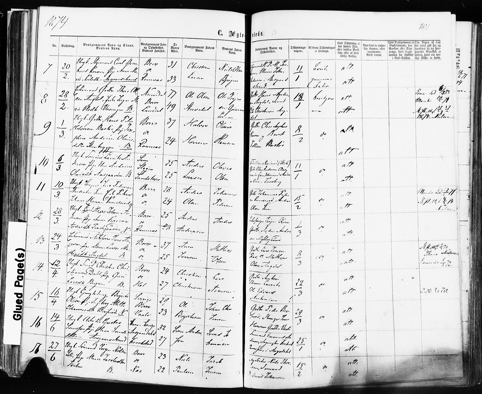 Borre kirkebøker, SAKO/A-338/F/Fa/L0008: Parish register (official) no. I 8, 1868-1877, p. 201