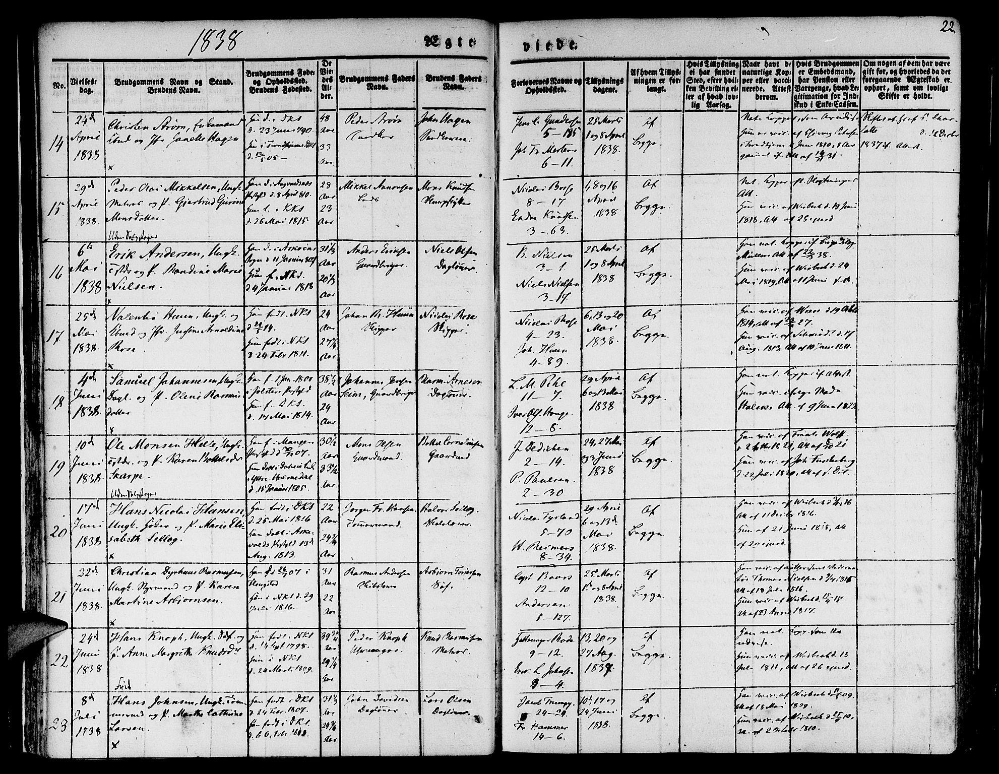 Nykirken Sokneprestembete, AV/SAB-A-77101/H/Hab: Parish register (copy) no. D 1, 1832-1867, p. 22