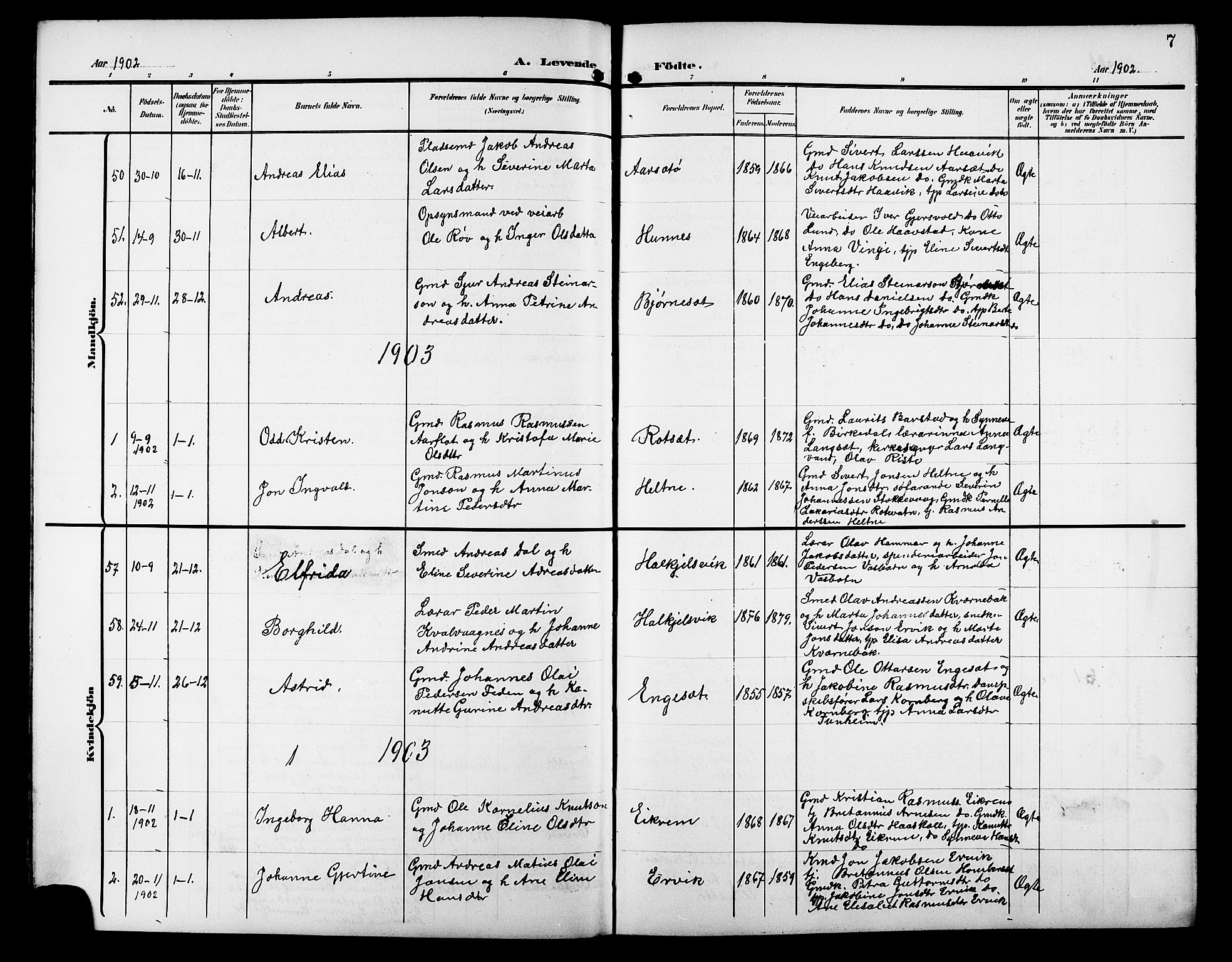 Ministerialprotokoller, klokkerbøker og fødselsregistre - Møre og Romsdal, SAT/A-1454/511/L0159: Parish register (copy) no. 511C05, 1902-1920, p. 7