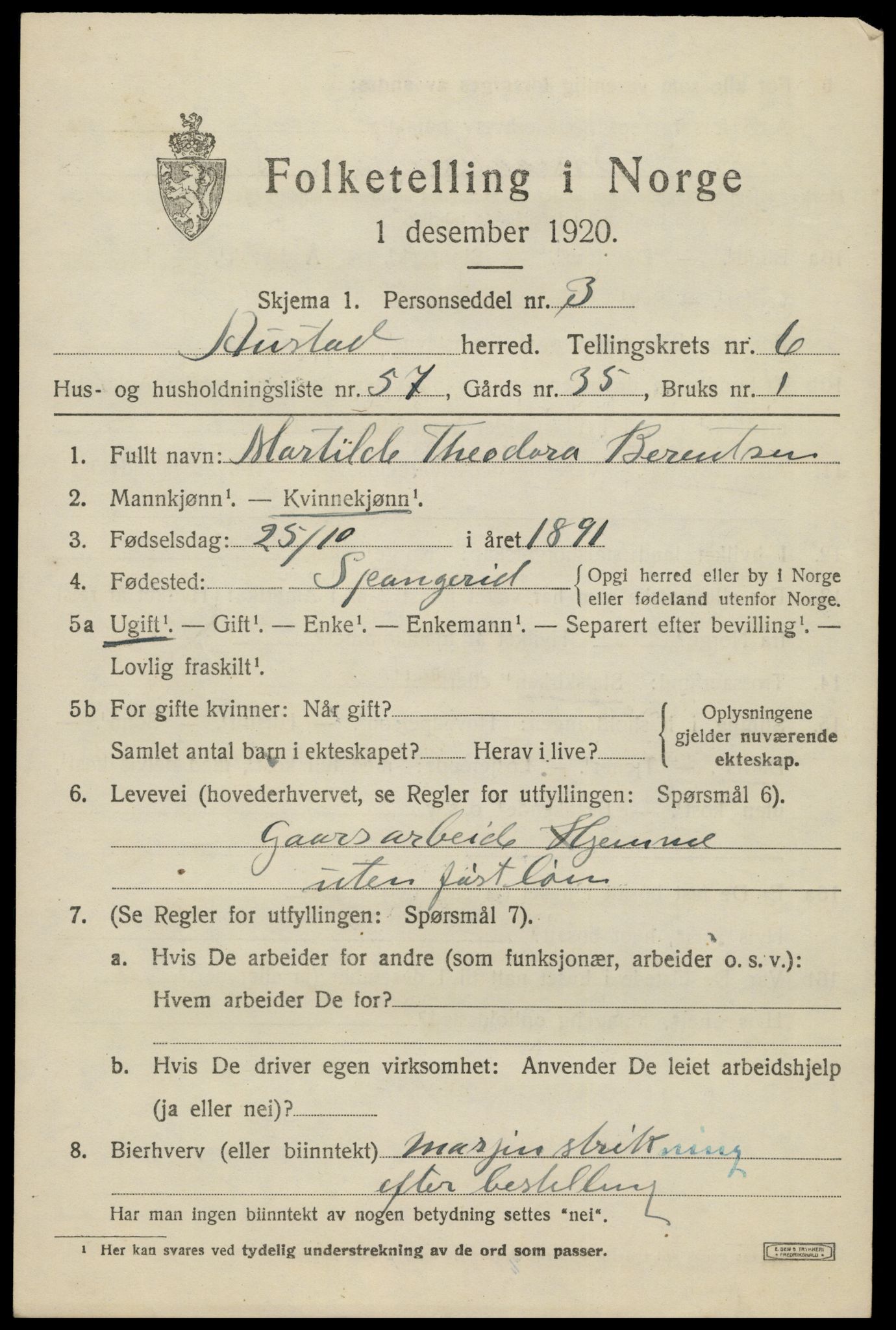 SAK, 1920 census for Austad, 1920, p. 2287