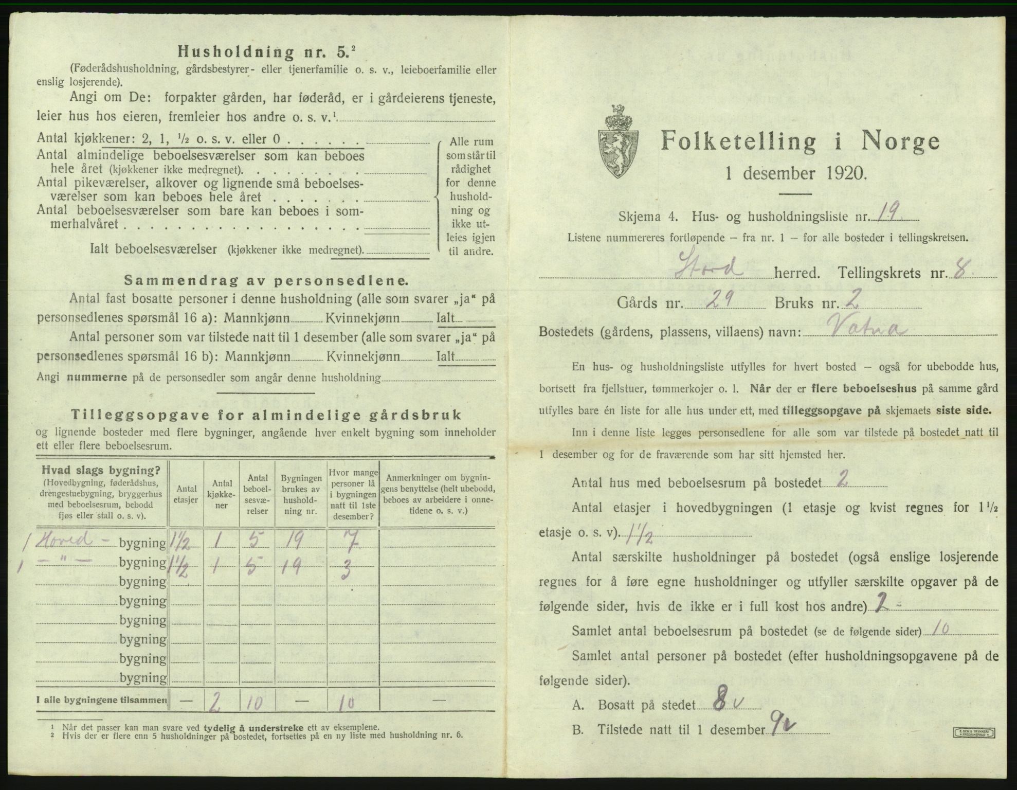 SAB, 1920 census for Stord, 1920, p. 520