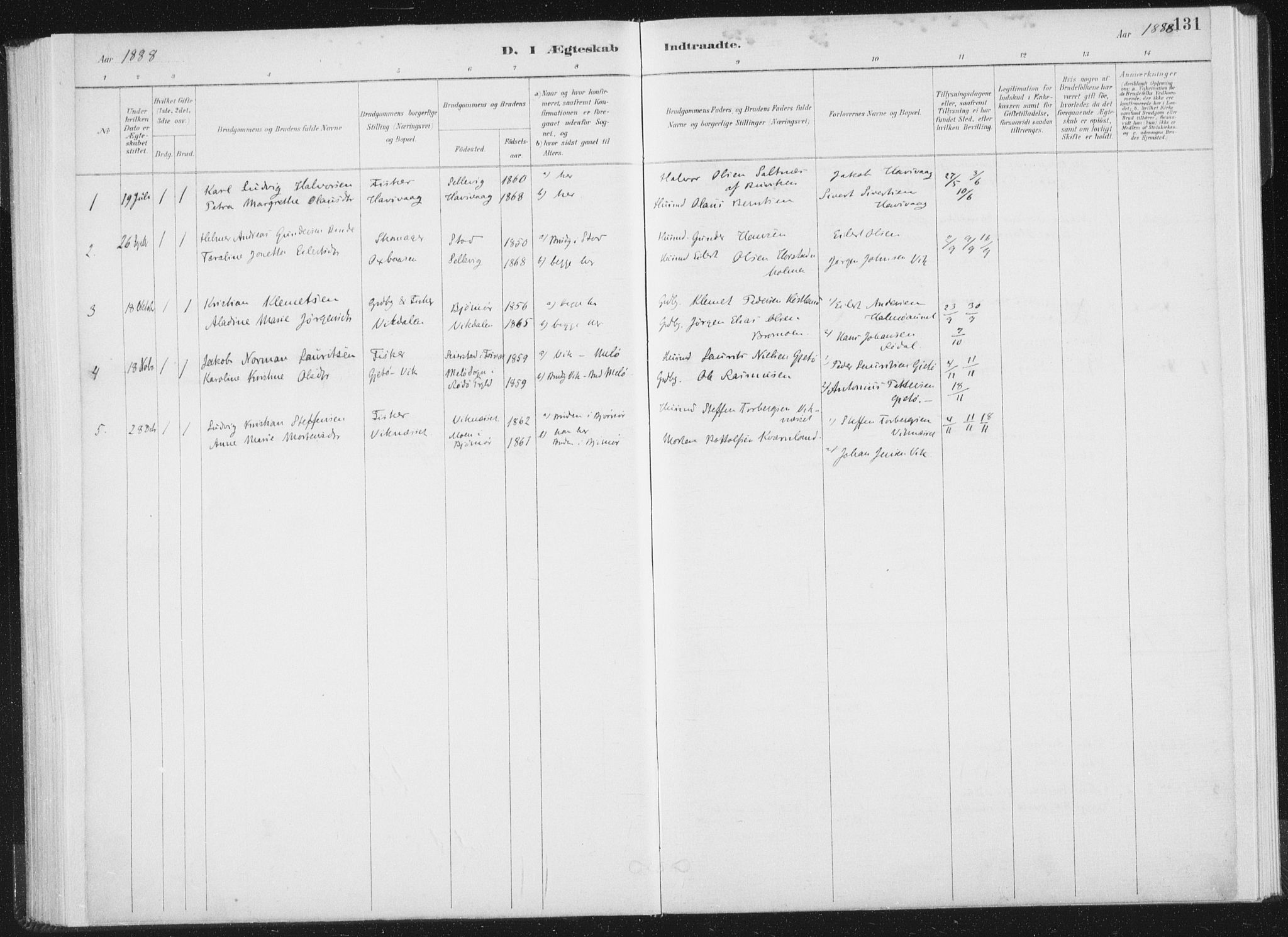 Ministerialprotokoller, klokkerbøker og fødselsregistre - Nord-Trøndelag, SAT/A-1458/771/L0597: Parish register (official) no. 771A04, 1885-1910, p. 131