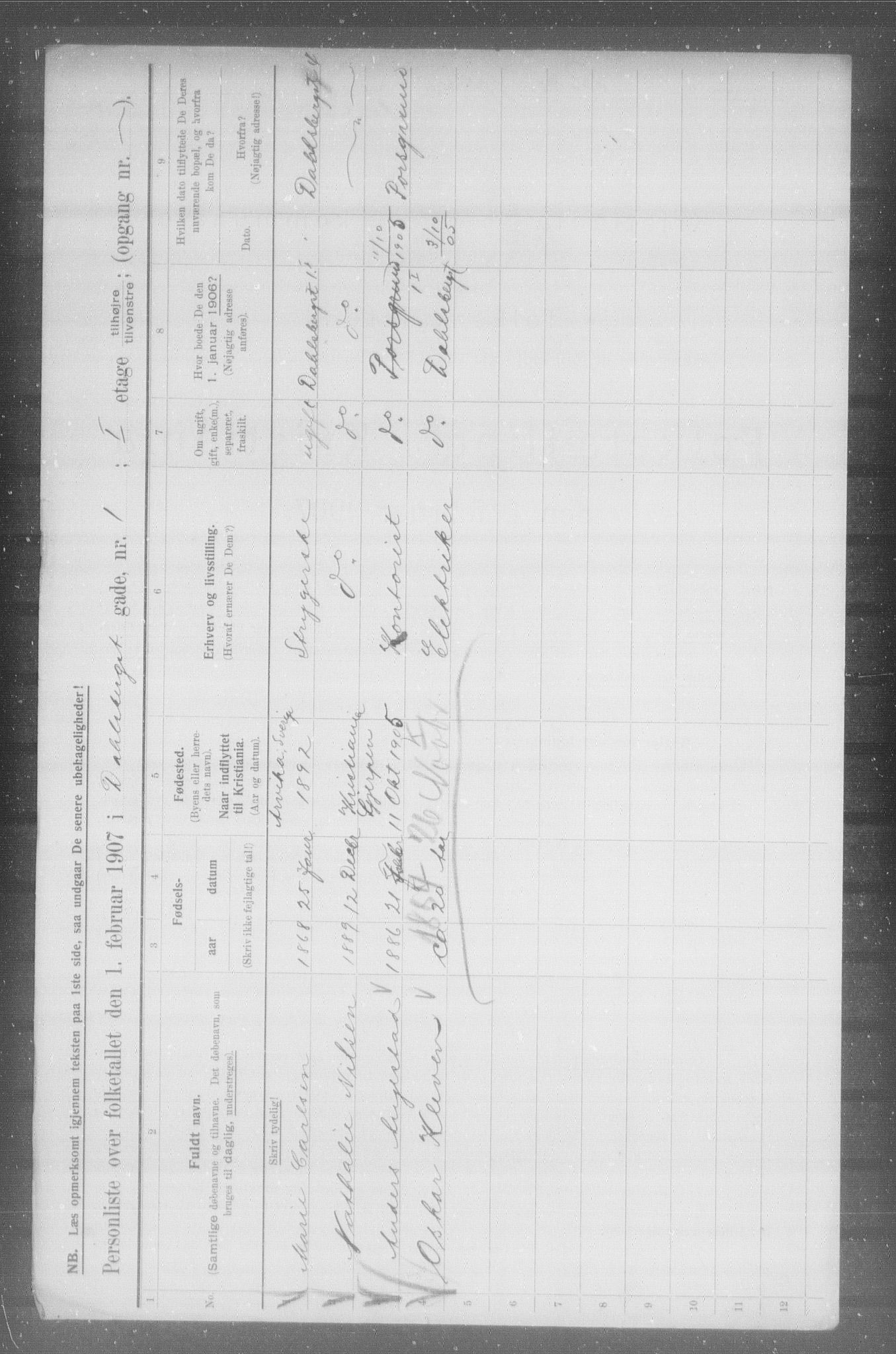 OBA, Municipal Census 1907 for Kristiania, 1907, p. 7127