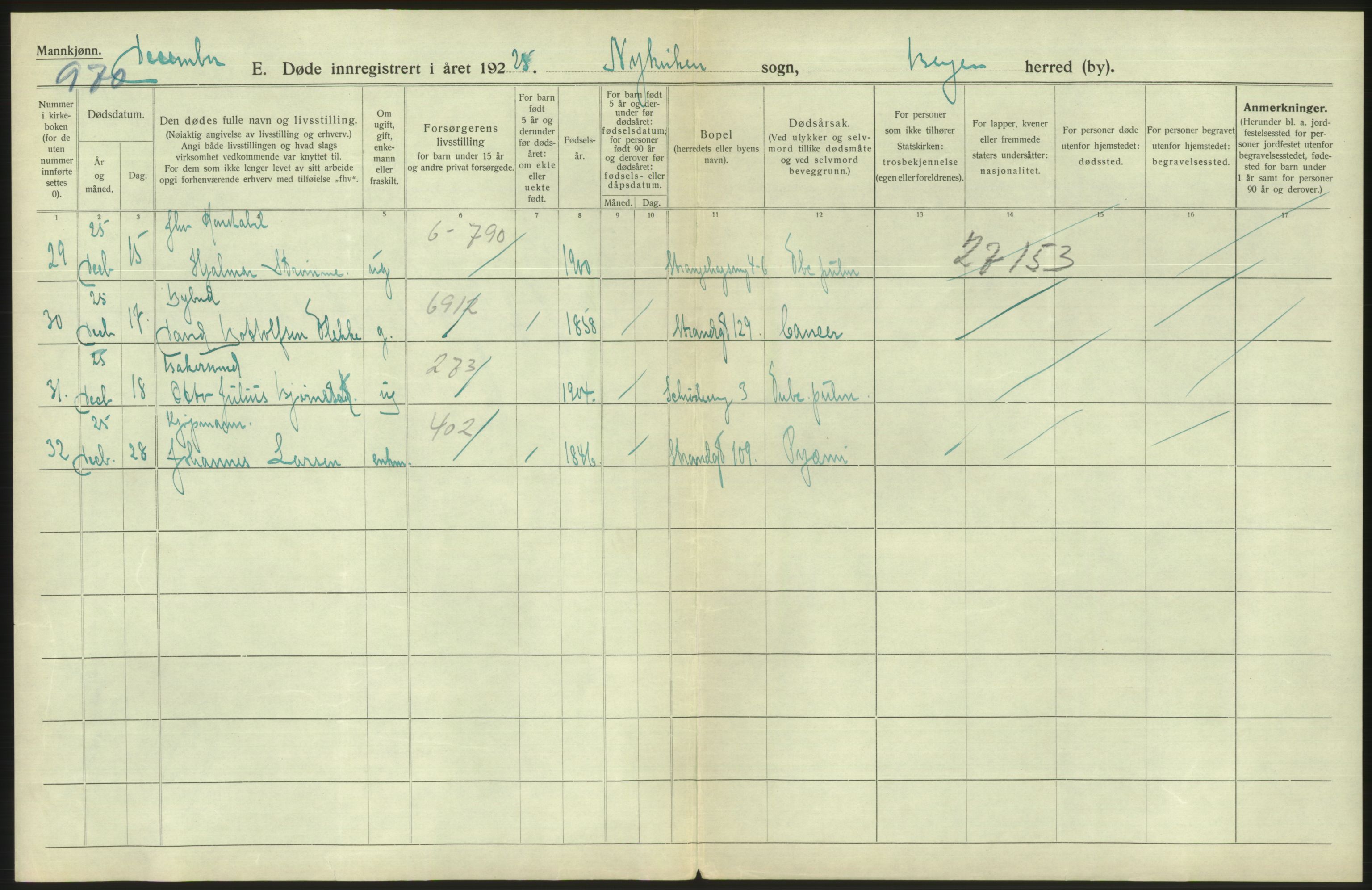 Statistisk sentralbyrå, Sosiodemografiske emner, Befolkning, RA/S-2228/D/Df/Dfc/Dfce/L0029: Bergen: Gifte, døde., 1925, p. 390