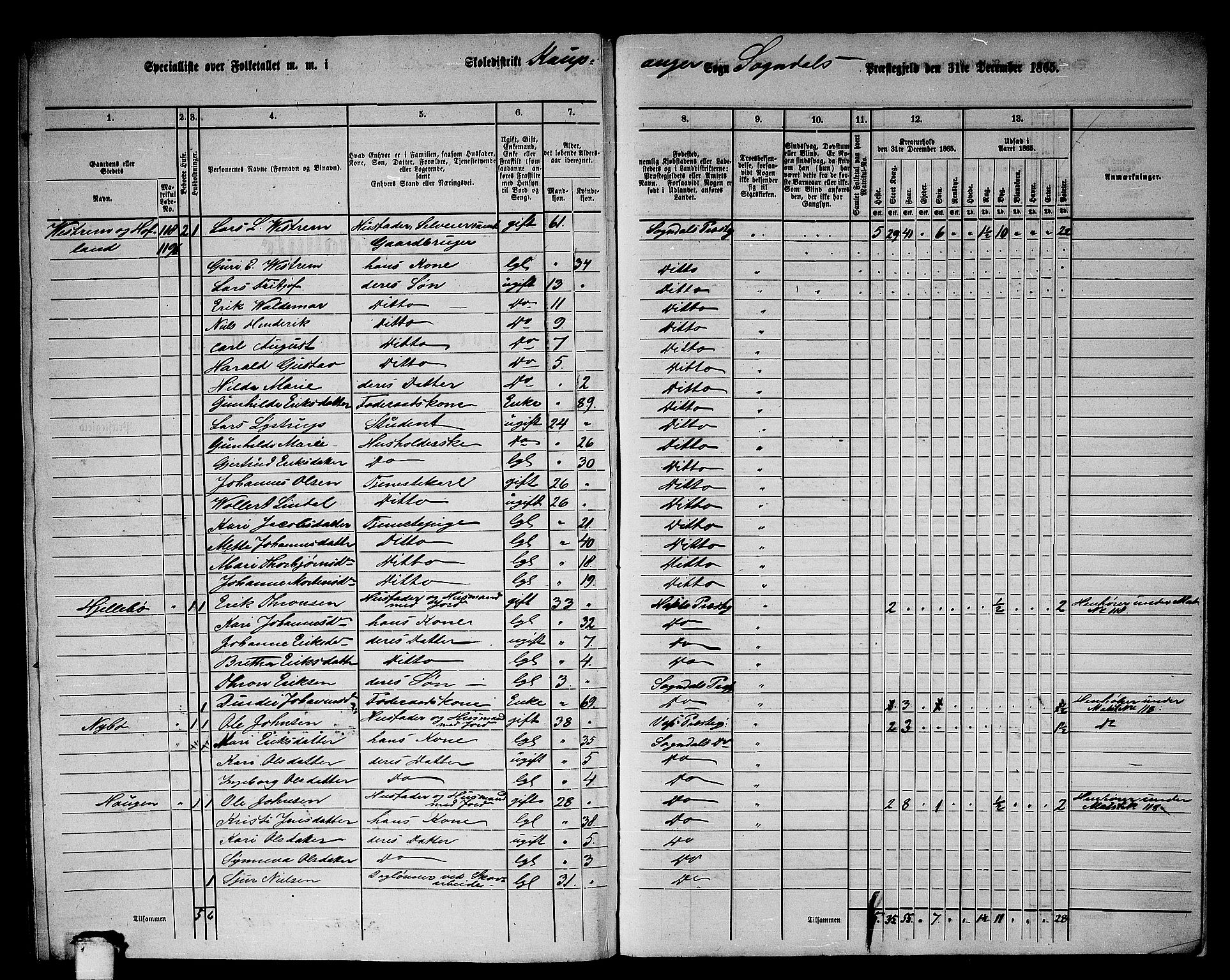 RA, 1865 census for Sogndal, 1865, p. 173