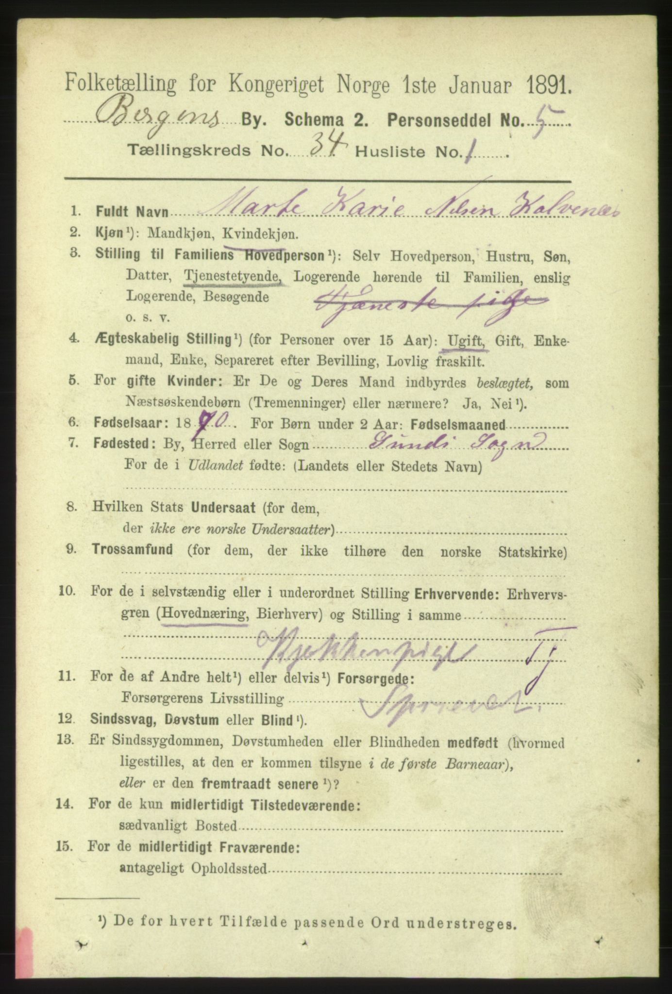 RA, 1891 Census for 1301 Bergen, 1891, p. 42091