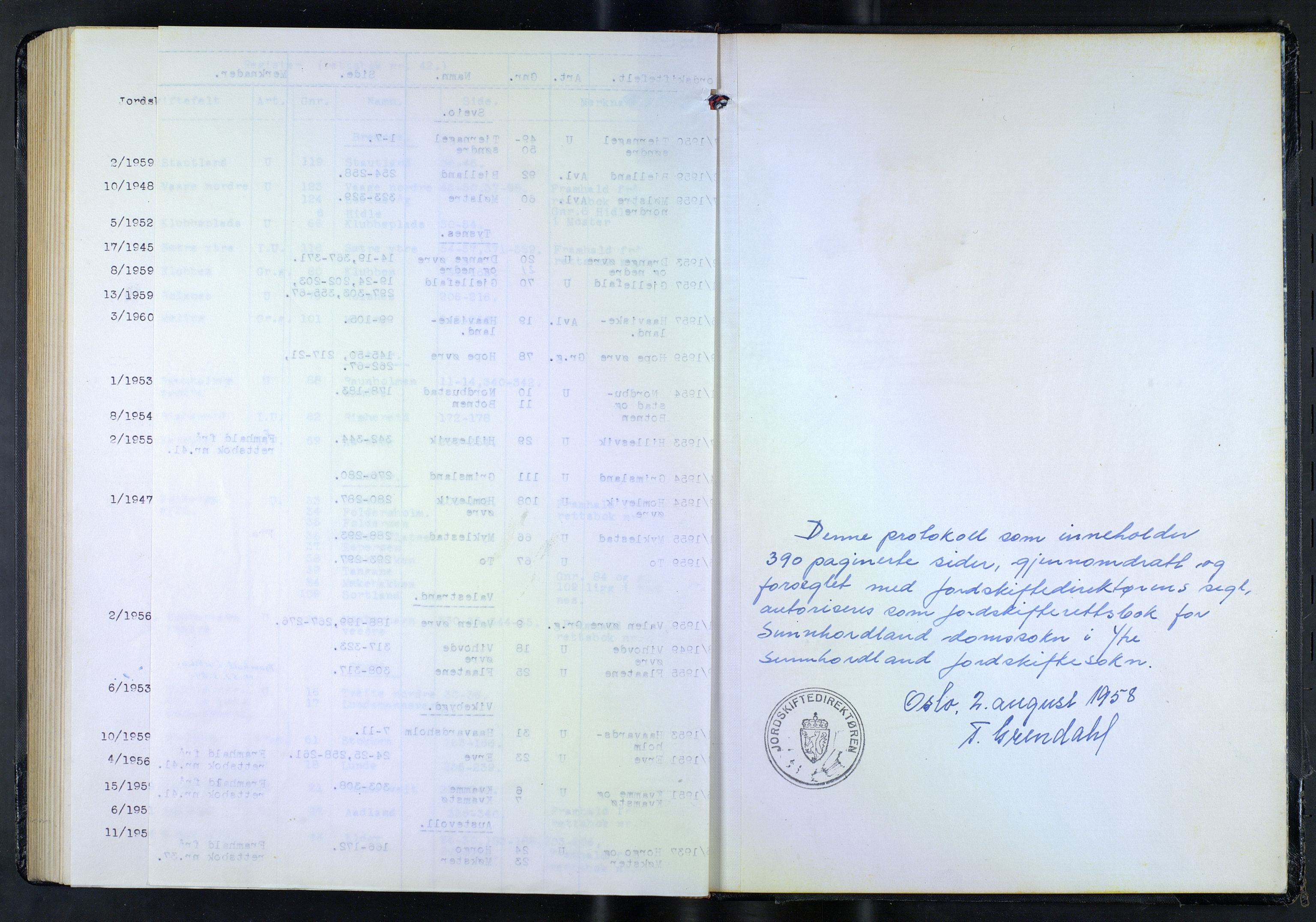 Hordaland jordskiftedøme - VI Sunnhordland jordskiftedistrikt, AV/SAB-A-7301/A/Aa/L0042: Forhandlingsprotokoll, 1959-1960