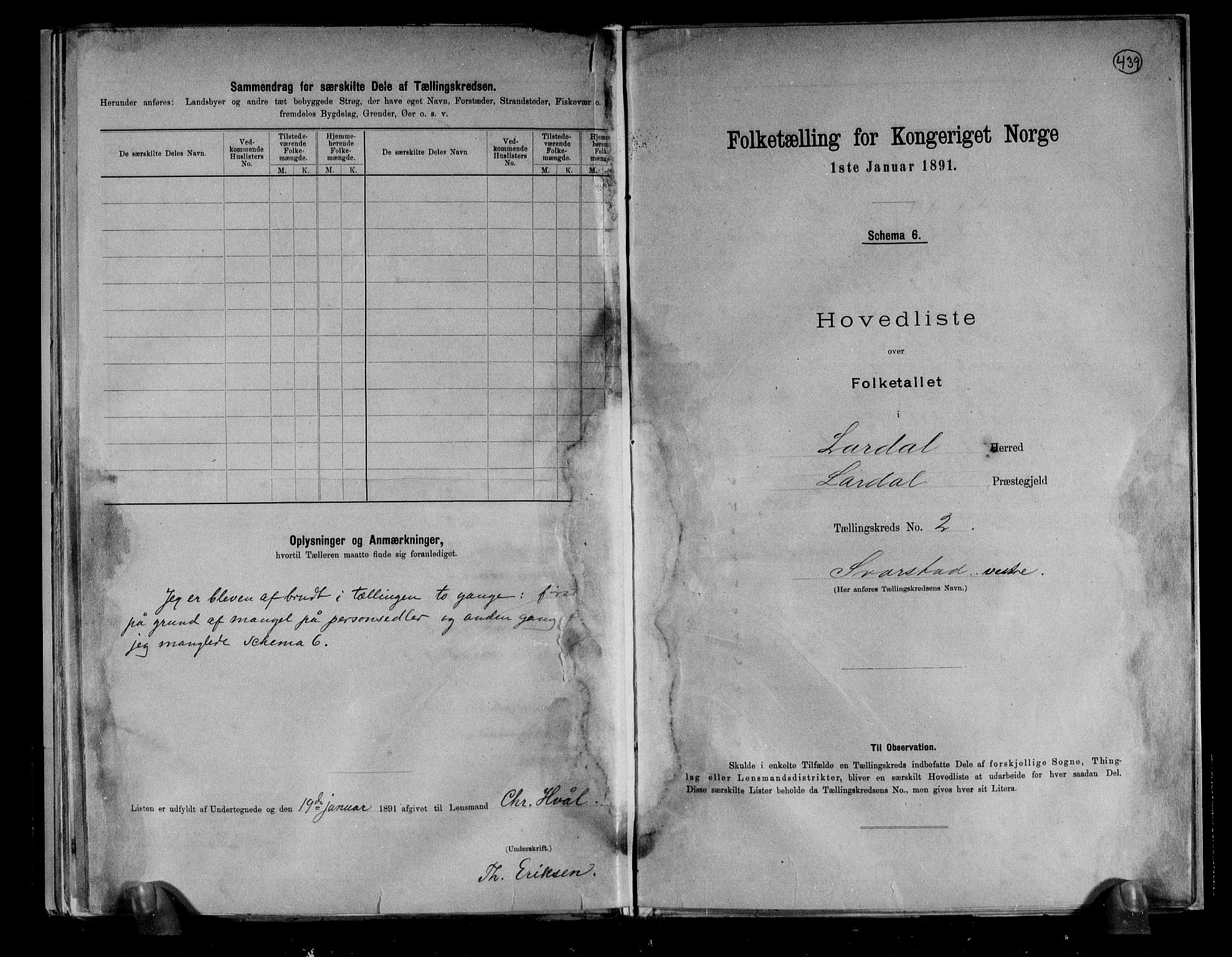 RA, 1891 census for 0728 Lardal, 1891, p. 8