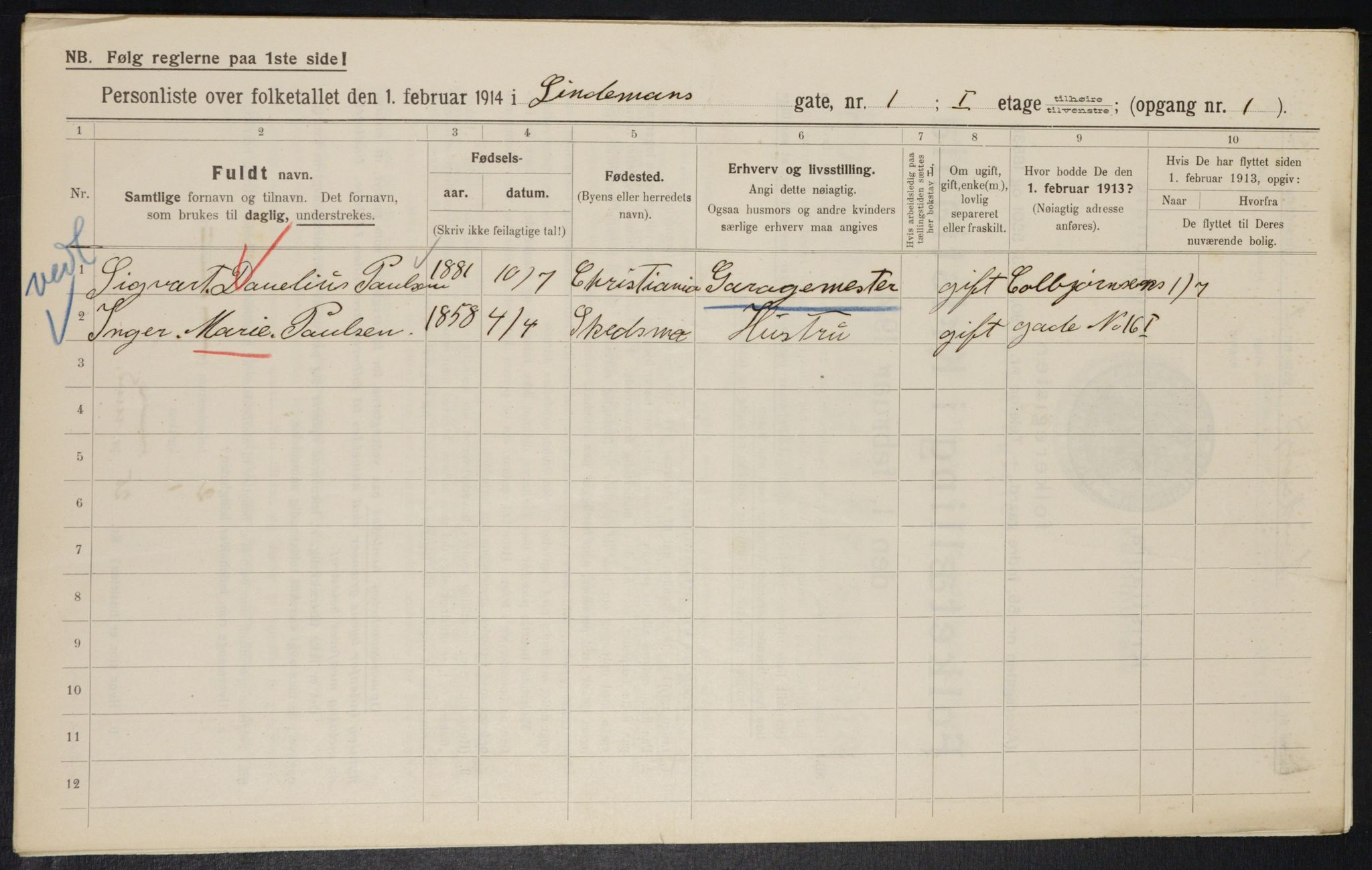 OBA, Municipal Census 1914 for Kristiania, 1914, p. 57534