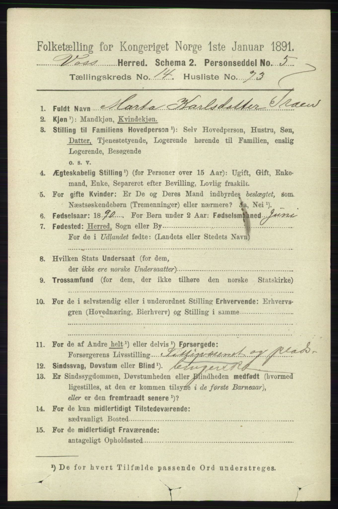 RA, 1891 census for 1235 Voss, 1891, p. 7700