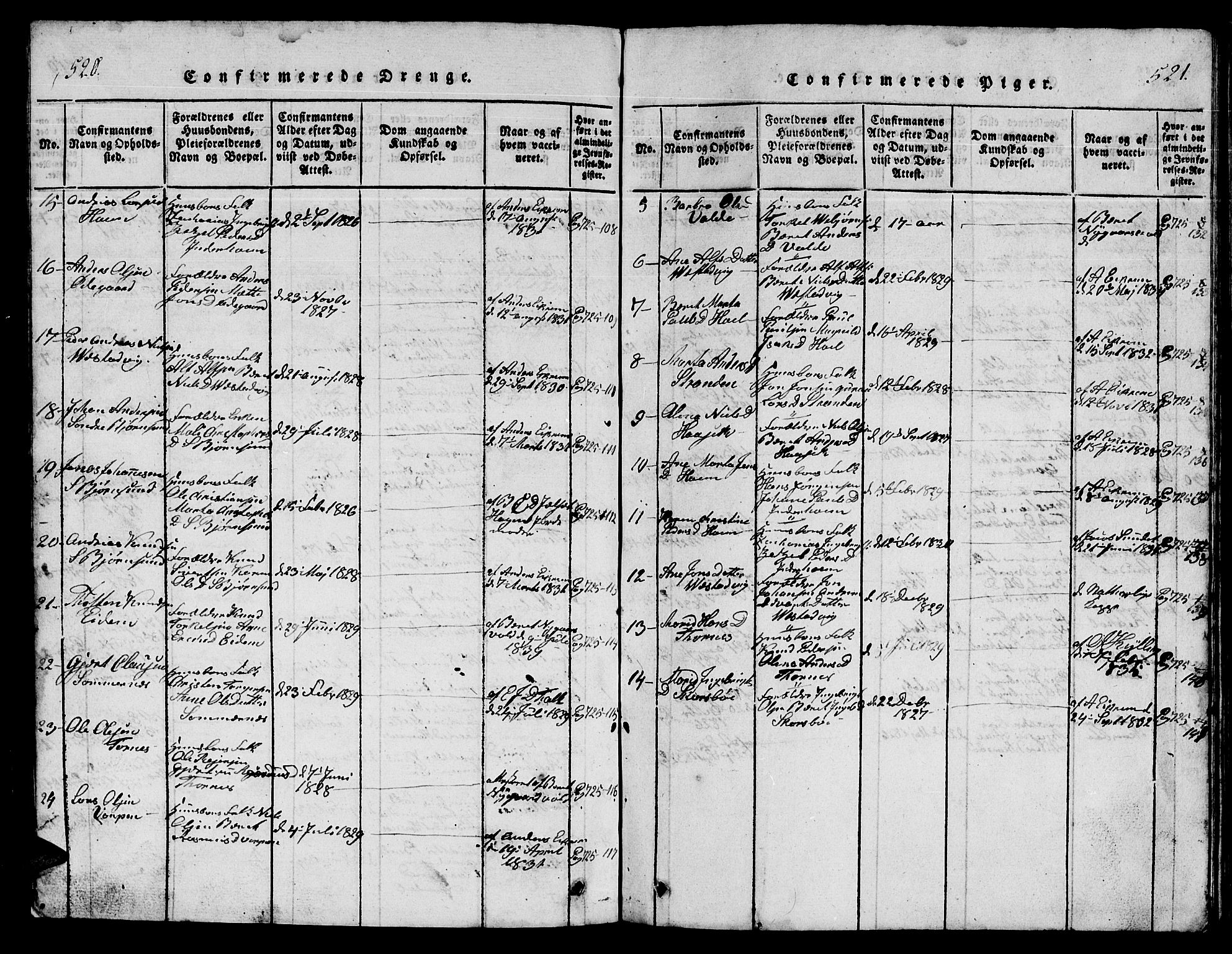 Ministerialprotokoller, klokkerbøker og fødselsregistre - Møre og Romsdal, AV/SAT-A-1454/565/L0752: Parish register (copy) no. 565C01, 1817-1844, p. 520-521