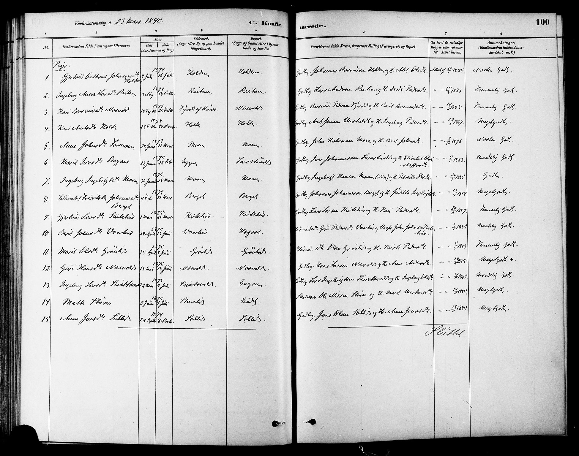 Ministerialprotokoller, klokkerbøker og fødselsregistre - Sør-Trøndelag, SAT/A-1456/686/L0983: Parish register (official) no. 686A01, 1879-1890, p. 100