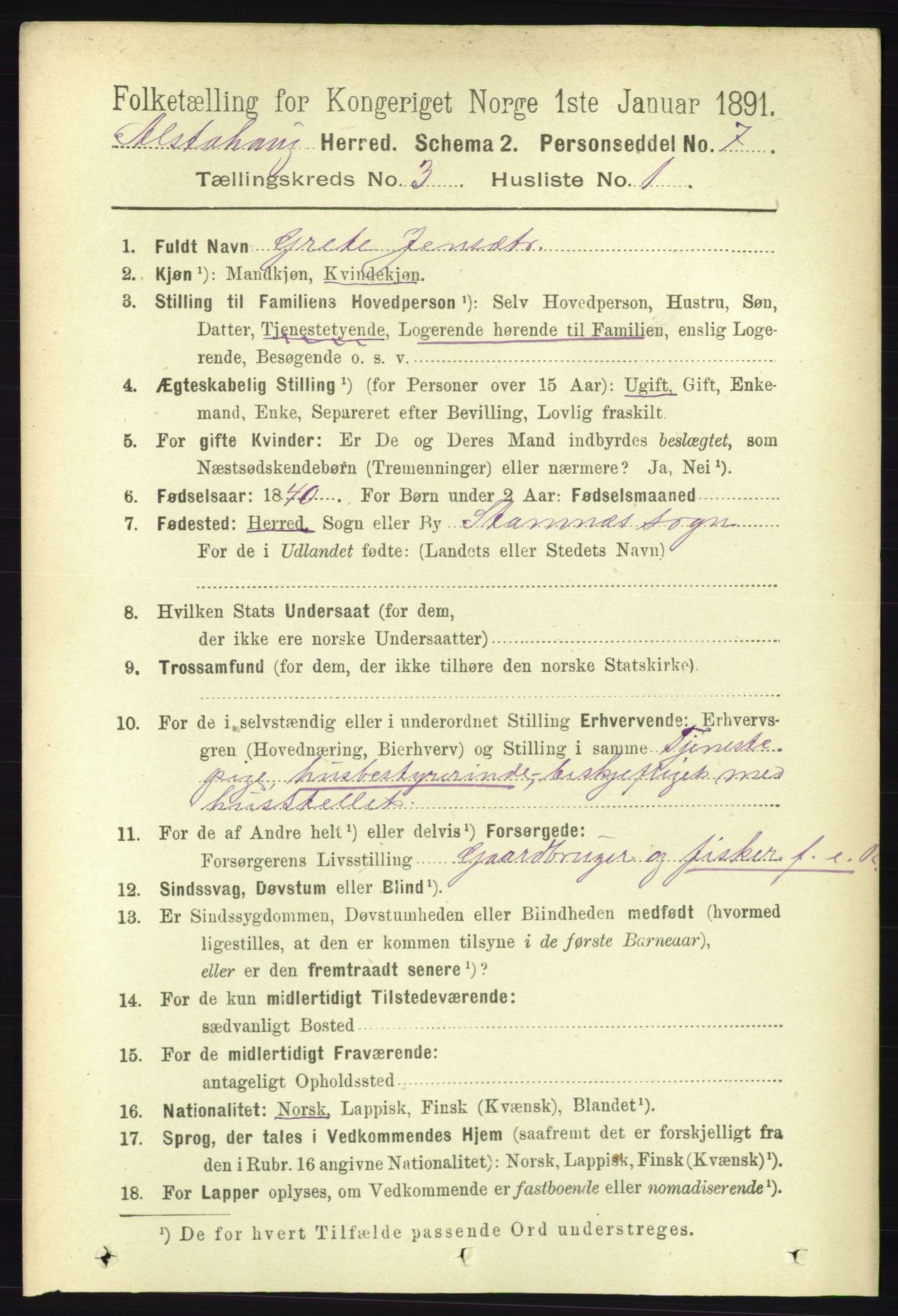 RA, 1891 census for 1820 Alstahaug, 1891, p. 1100