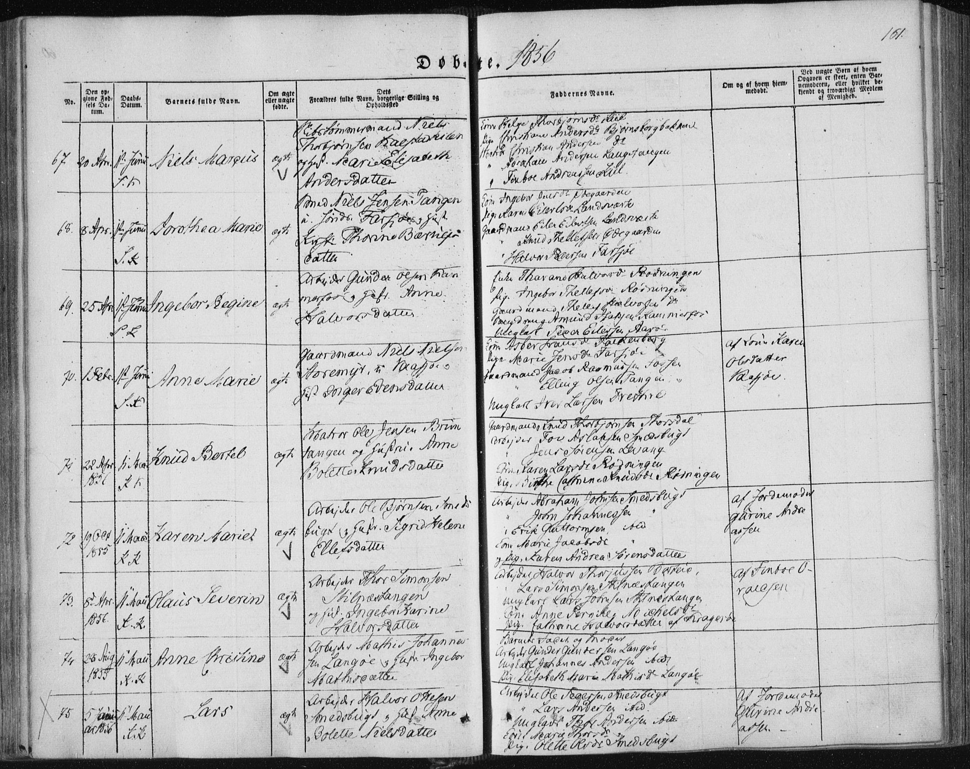 Sannidal kirkebøker, AV/SAKO-A-296/F/Fa/L0008: Parish register (official) no. 8, 1847-1862, p. 161