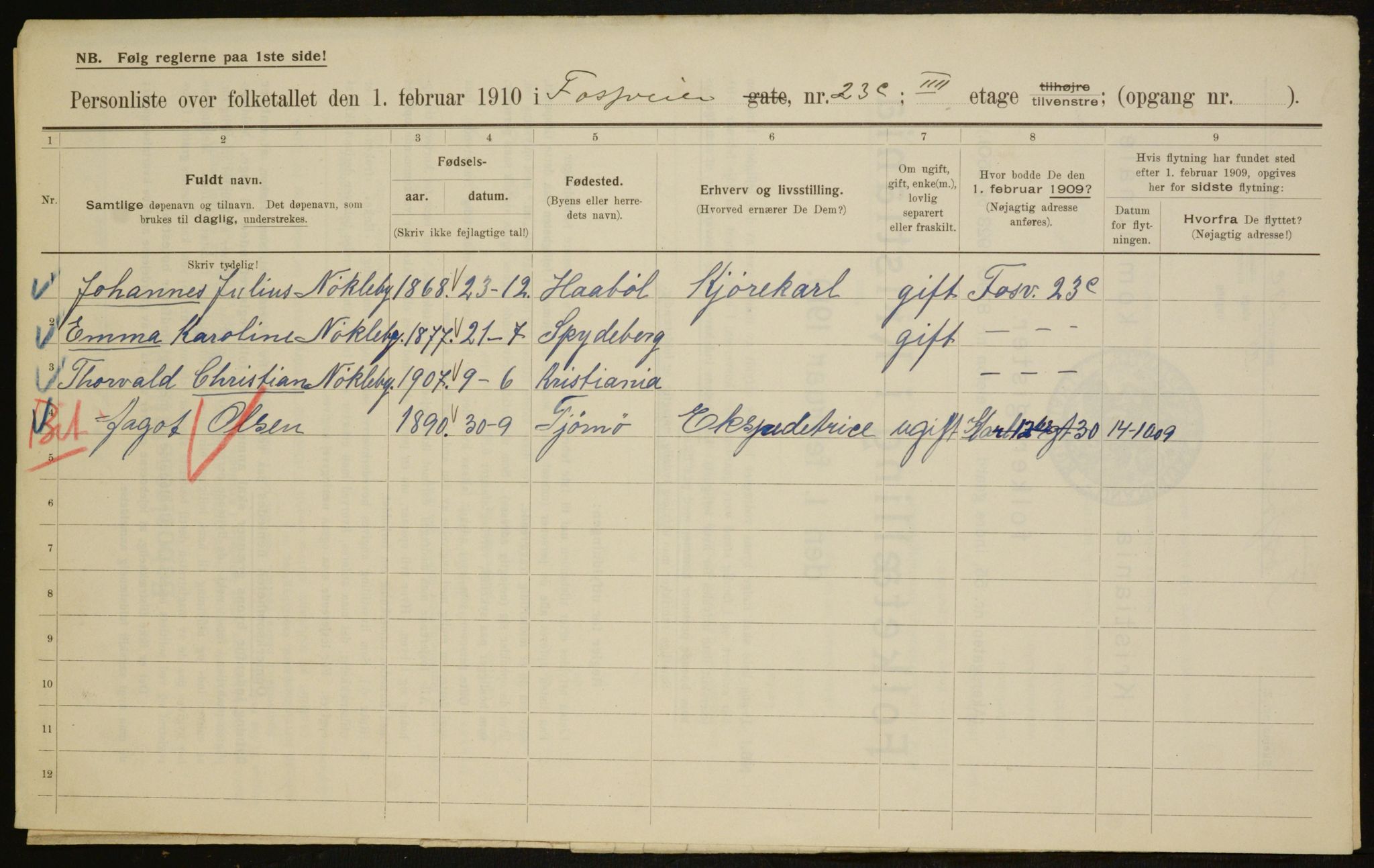 OBA, Municipal Census 1910 for Kristiania, 1910, p. 23809