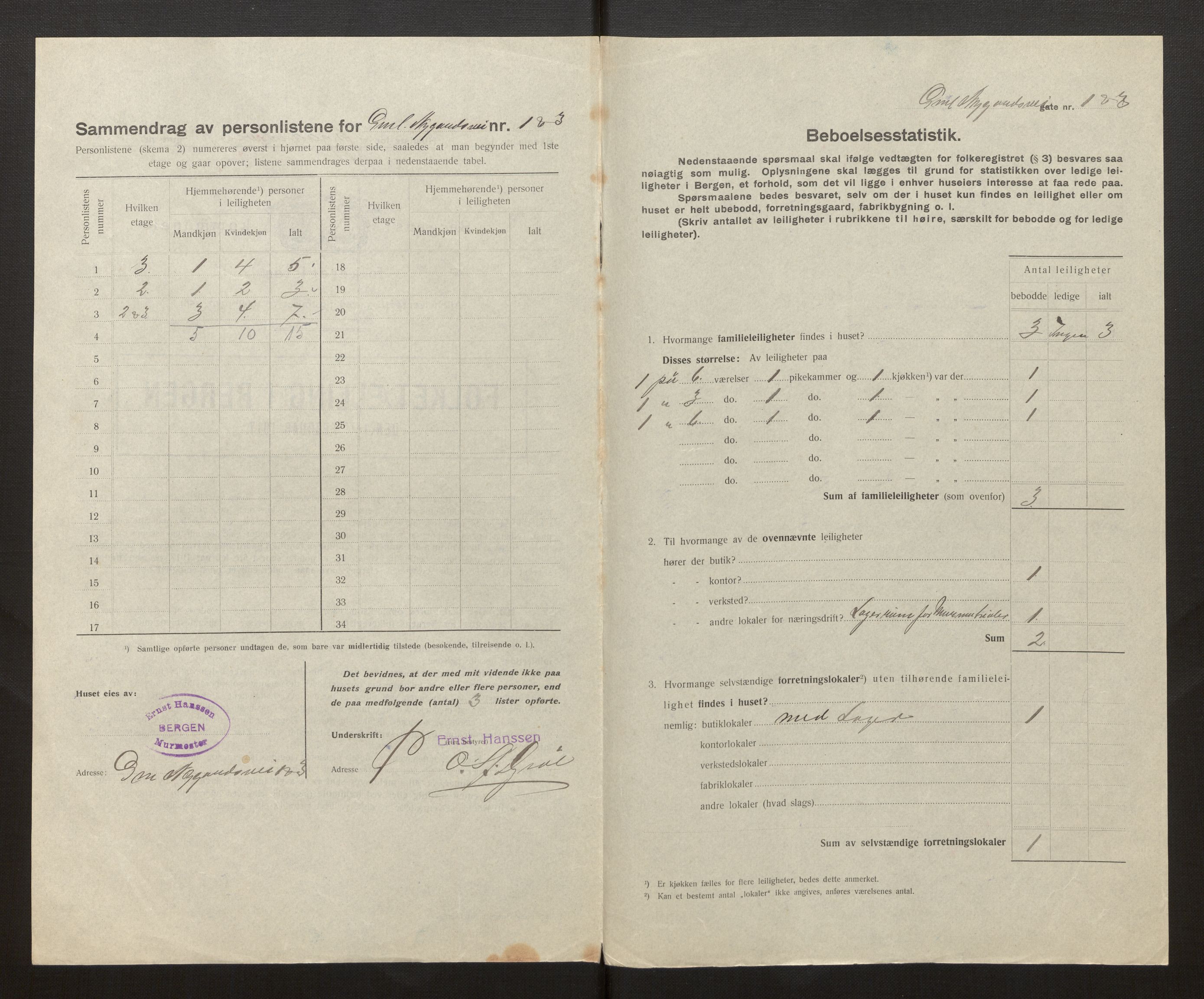 SAB, Municipal Census 1917 for Bergen, 1917, p. 28012