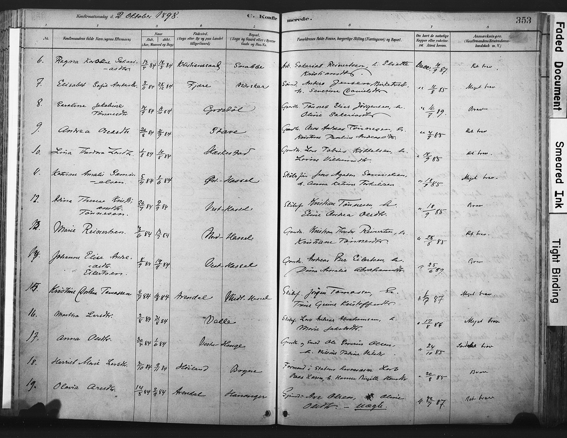 Lista sokneprestkontor, AV/SAK-1111-0027/F/Fa/L0012: Parish register (official) no. A 12, 1879-1903, p. 353