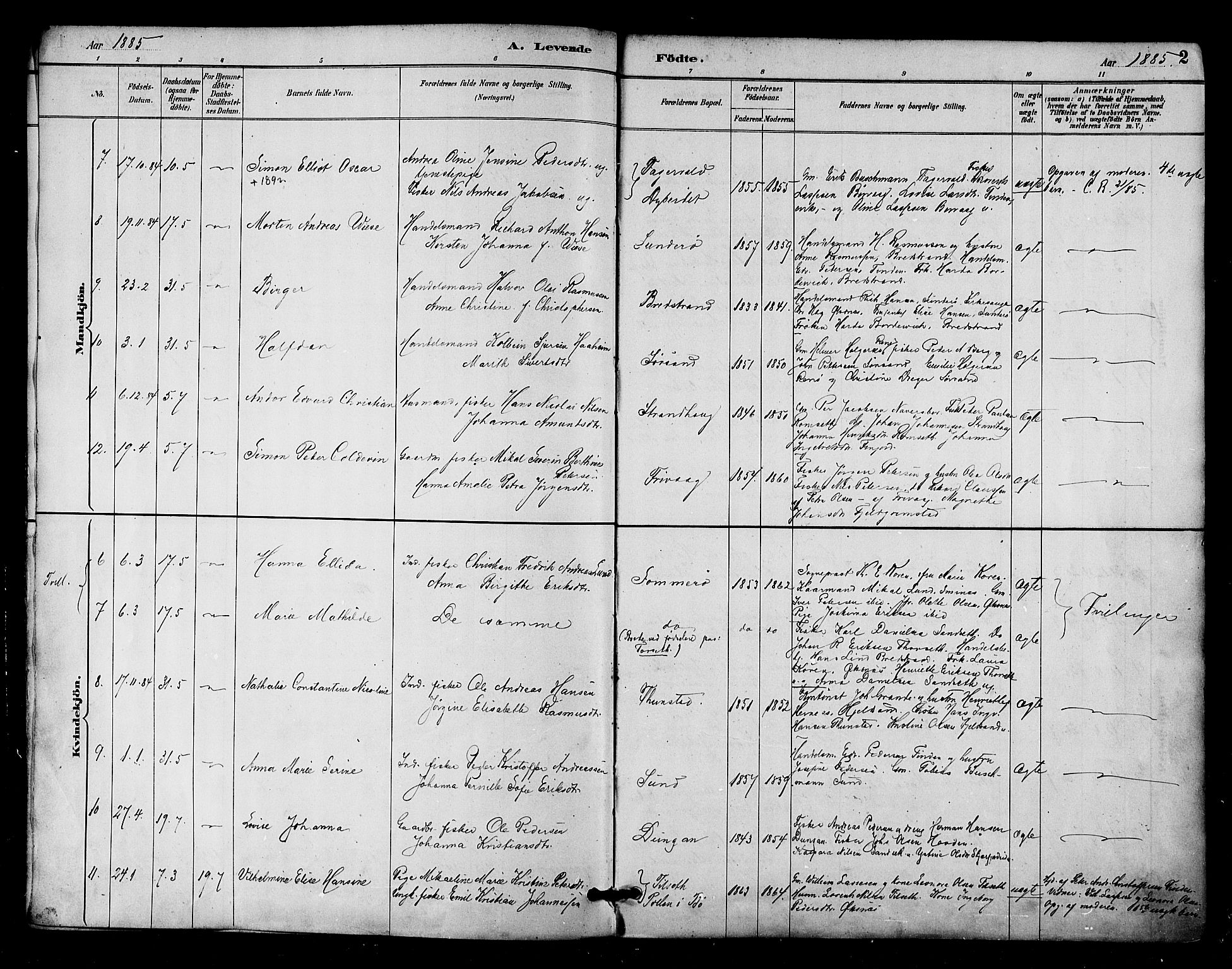 Ministerialprotokoller, klokkerbøker og fødselsregistre - Nordland, AV/SAT-A-1459/893/L1337: Parish register (official) no. 893A09, 1885-1893, p. 2