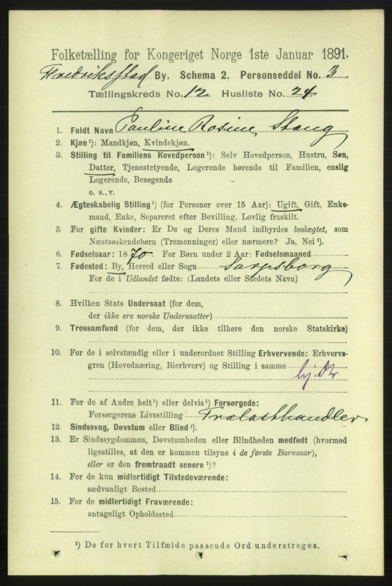 RA, 1891 census for 0103 Fredrikstad, 1891, p. 13945