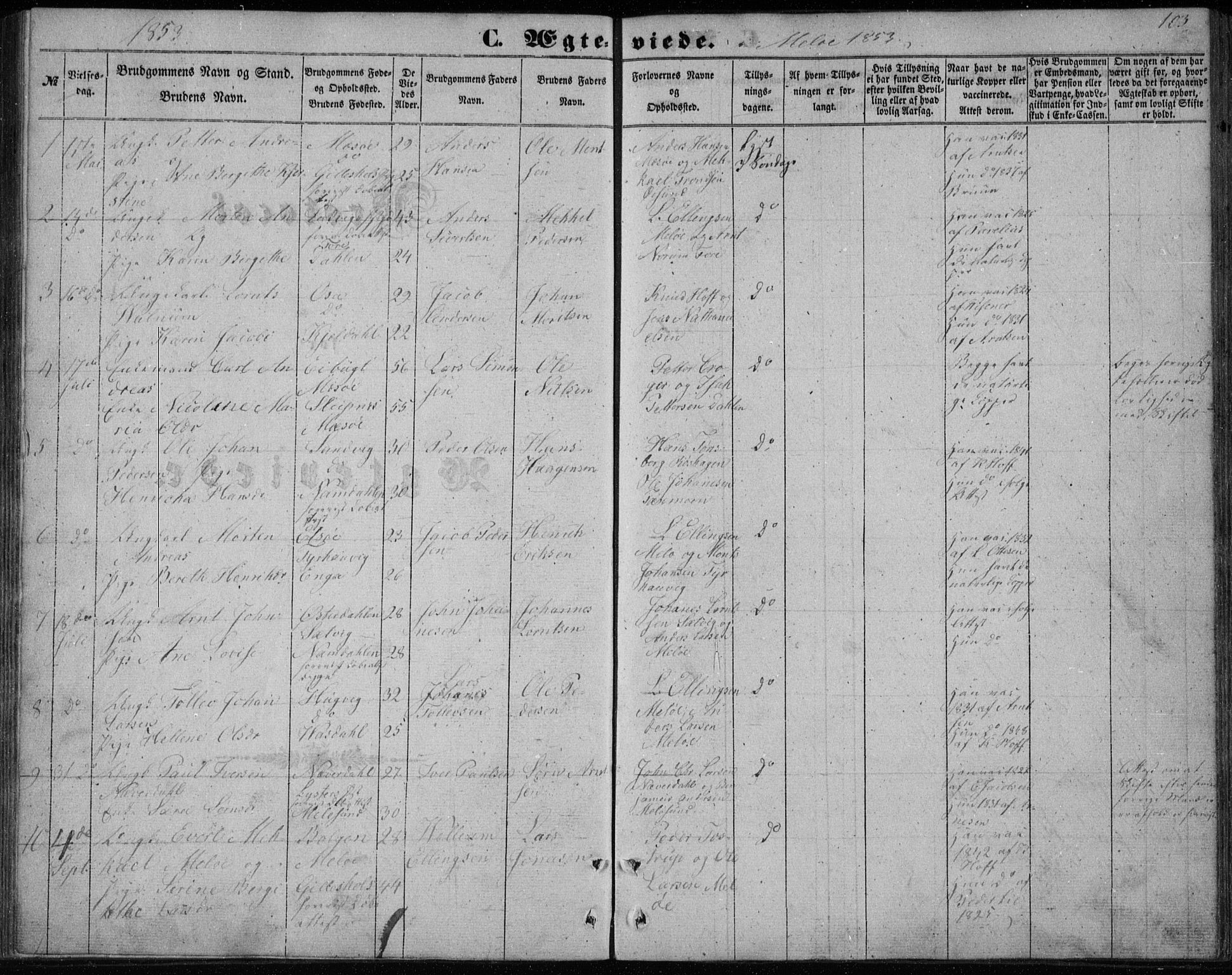 Ministerialprotokoller, klokkerbøker og fødselsregistre - Nordland, AV/SAT-A-1459/843/L0633: Parish register (copy) no. 843C02, 1853-1873, p. 103