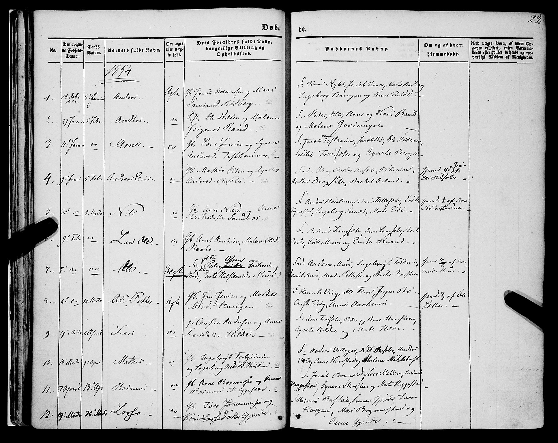 Innvik sokneprestembete, AV/SAB-A-80501: Parish register (official) no. A 5, 1847-1865, p. 22