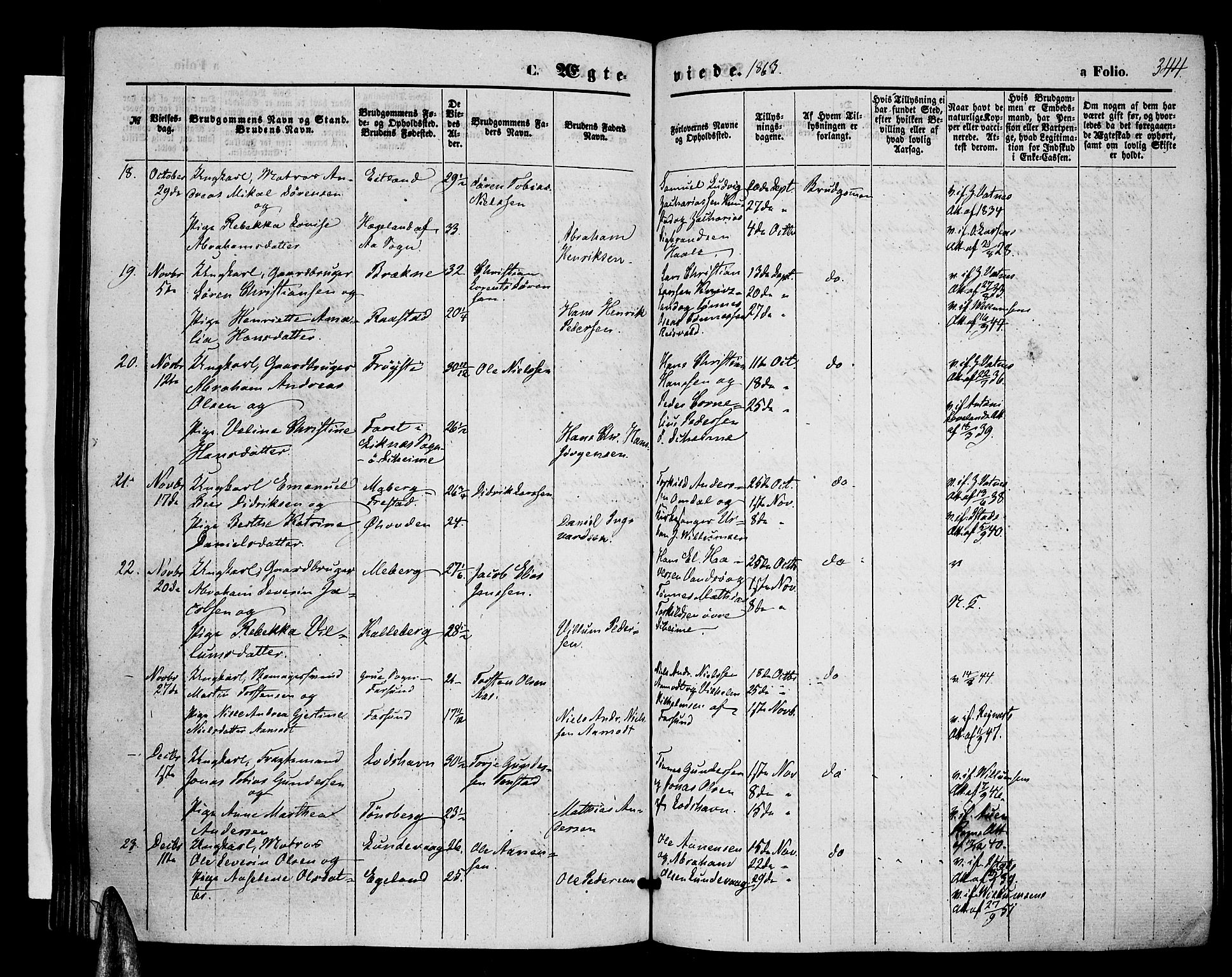 Lista sokneprestkontor, AV/SAK-1111-0027/F/Fb/L0003: Parish register (copy) no. B 3, 1862-1877, p. 344