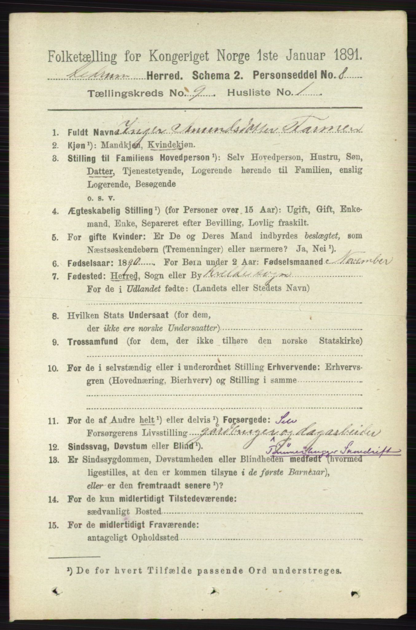 RA, 1891 census for 0727 Hedrum, 1891, p. 3924