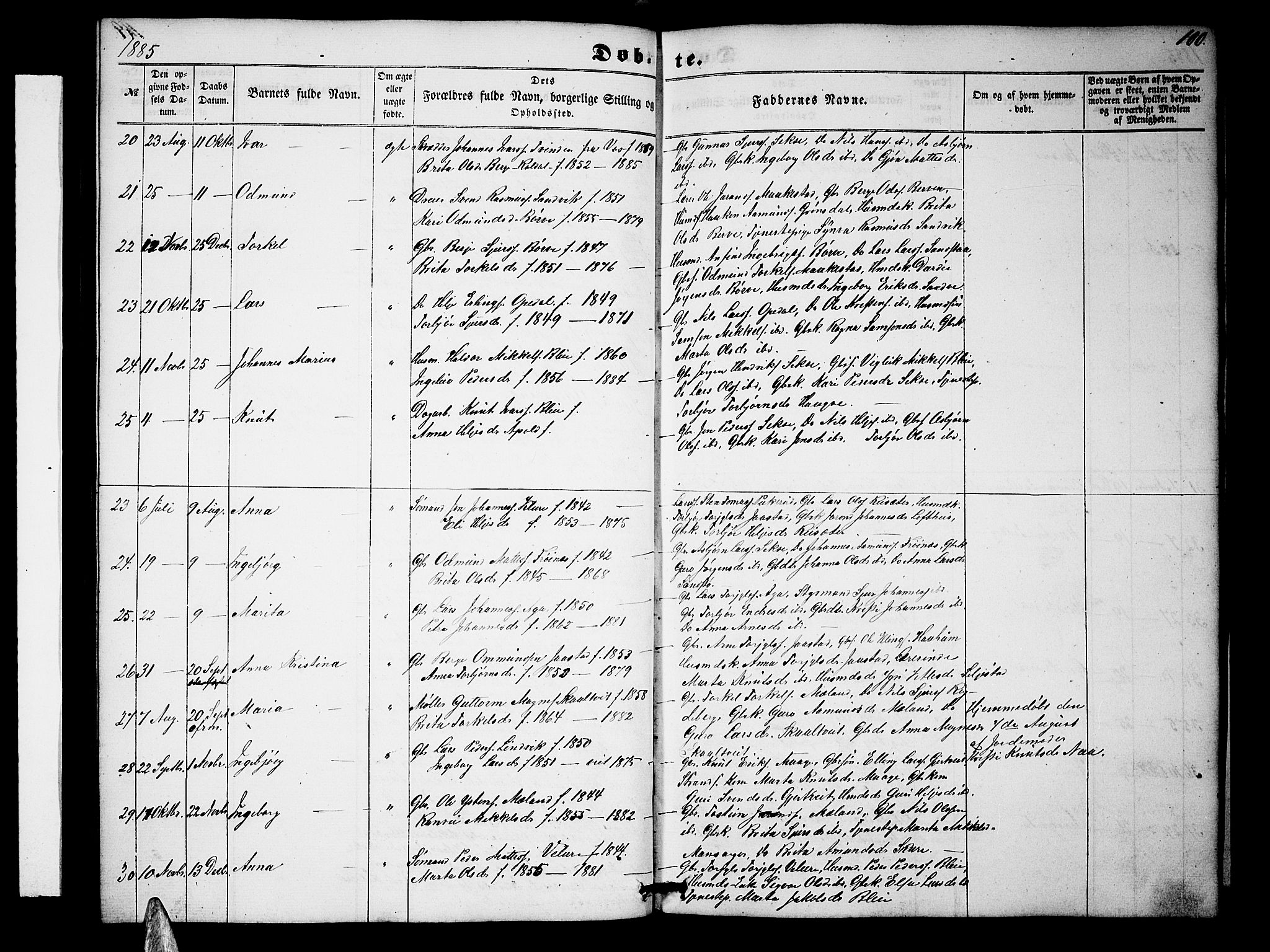 Ullensvang sokneprestembete, SAB/A-78701/H/Hab: Parish register (copy) no. B 10, 1858-1886, p. 100