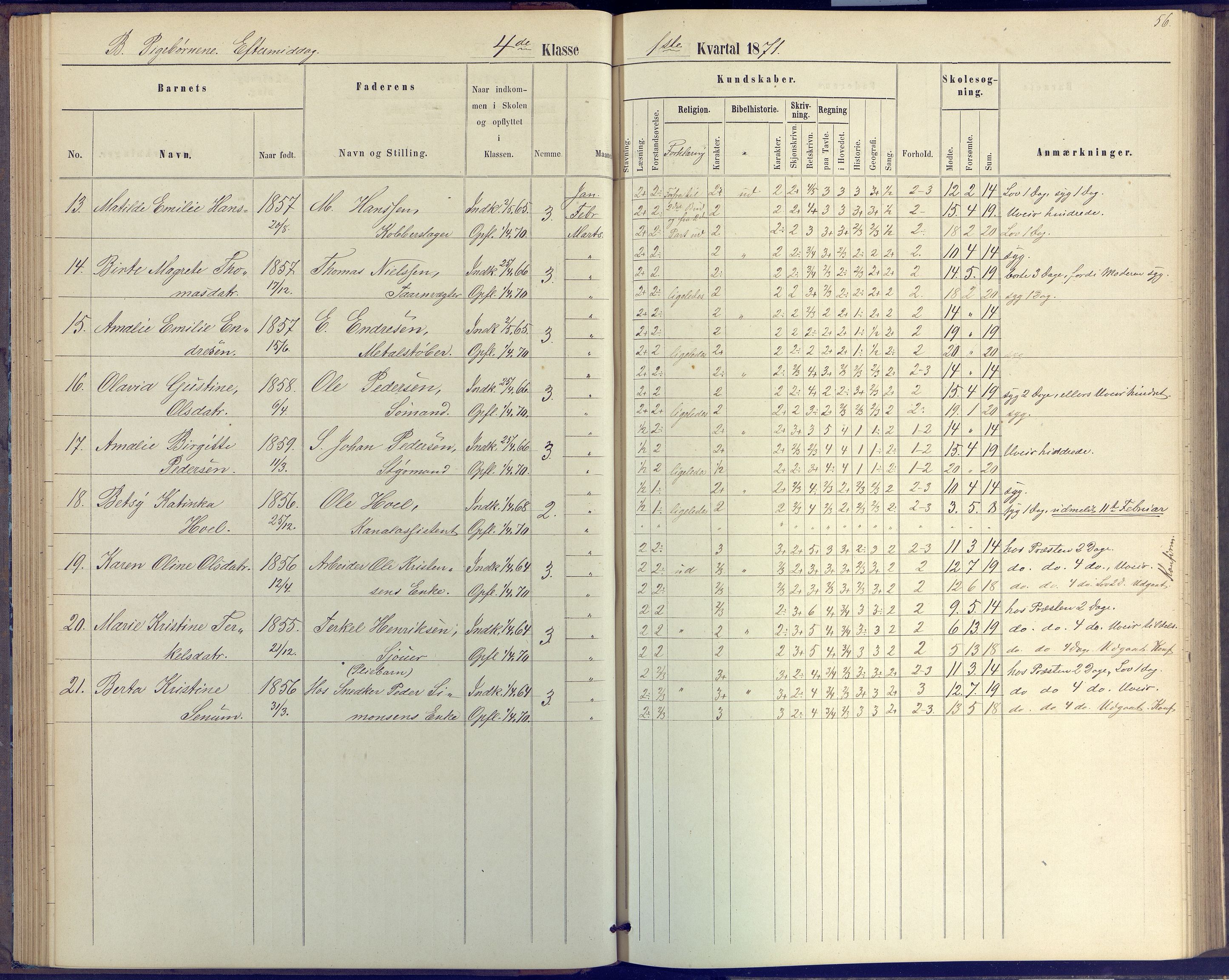 Arendal kommune, Katalog I, AAKS/KA0906-PK-I/07/L0046: Protokoll for 4. klasse, 1867-1875, p. 56