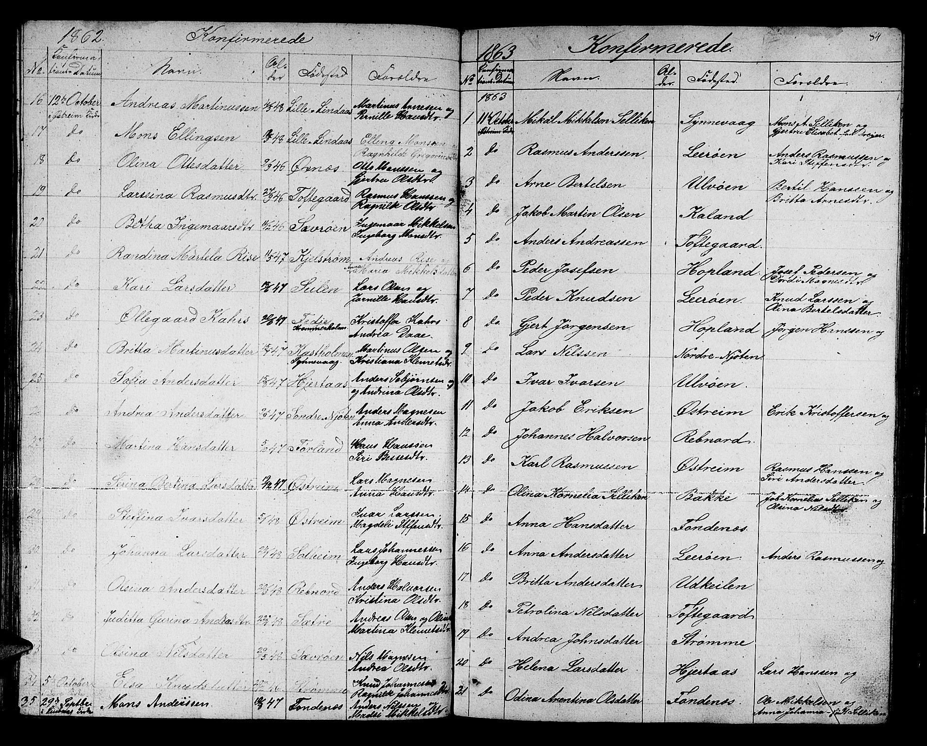 Lindås Sokneprestembete, SAB/A-76701/H/Hab: Parish register (copy) no. C 1, 1853-1867, p. 84