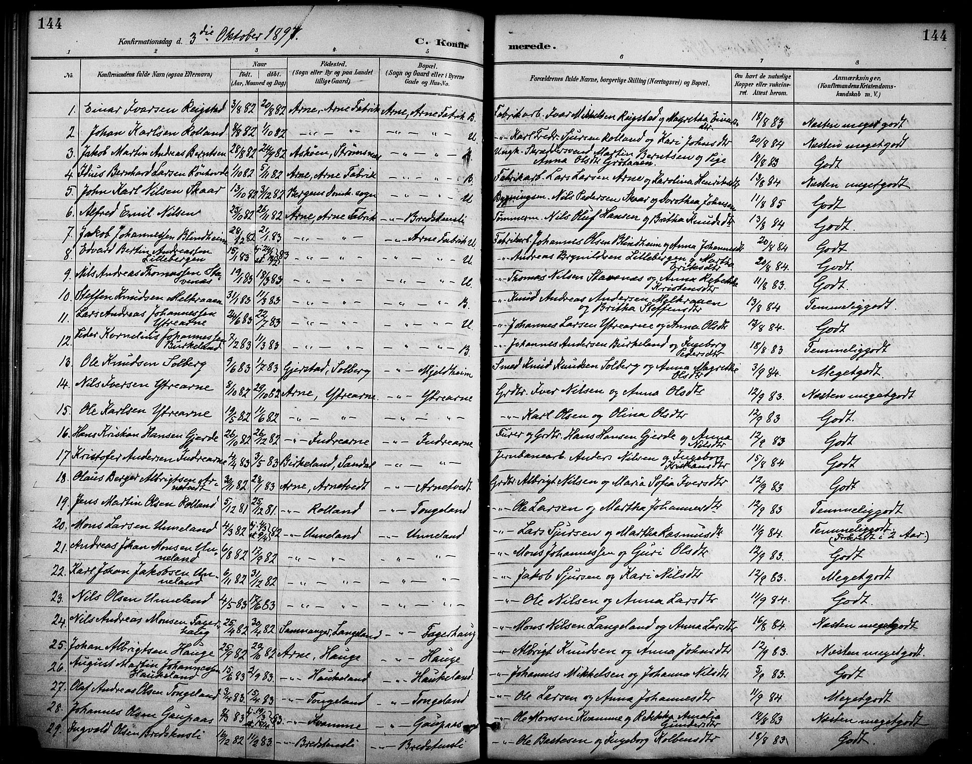 Haus sokneprestembete, AV/SAB-A-75601/H/Haa/Haad/L0001: Parish register (official) no. D 1, 1887-1898, p. 144