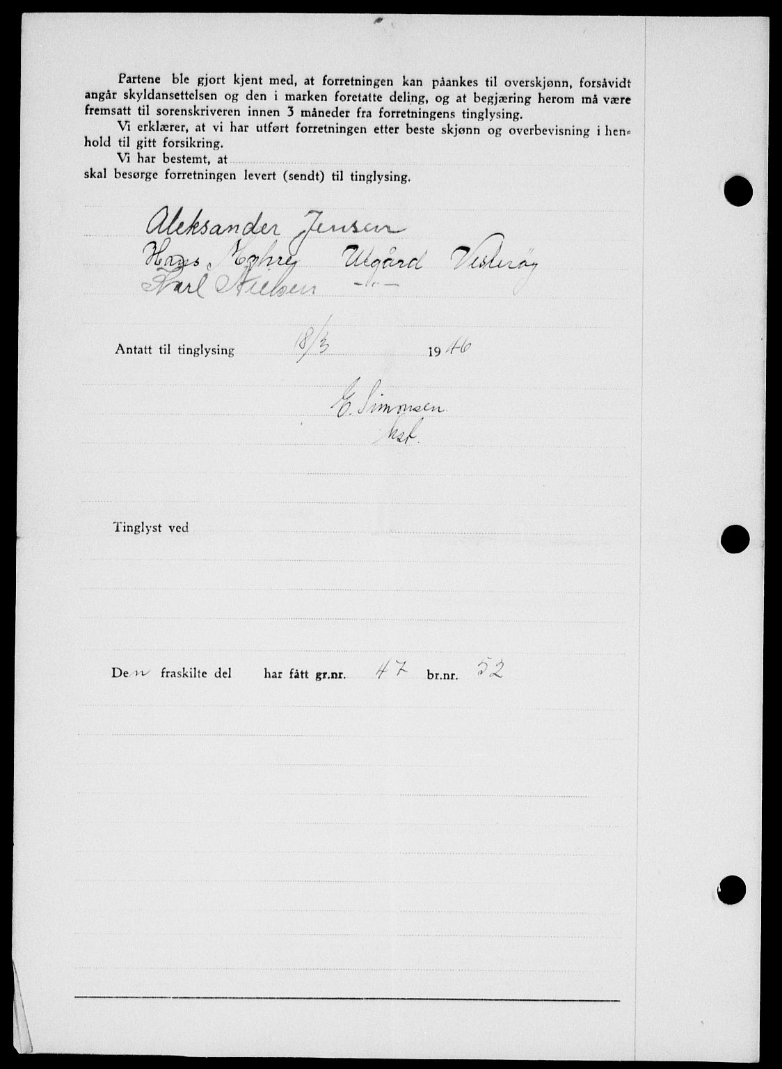 Onsøy sorenskriveri, SAO/A-10474/G/Ga/Gab/L0015: Mortgage book no. II A-15, 1945-1946, Diary no: : 539/1946