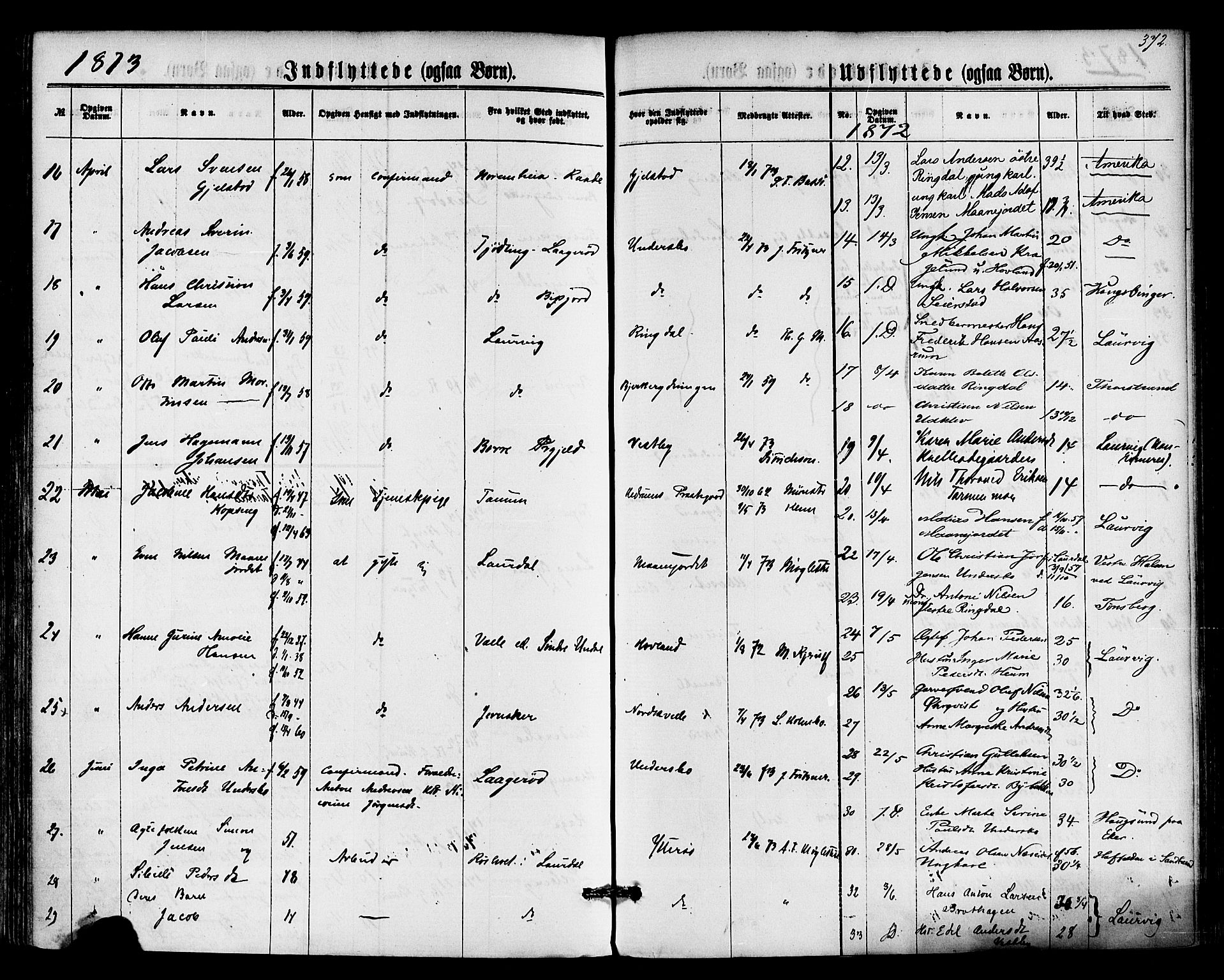Hedrum kirkebøker, SAKO/A-344/F/Fa/L0008: Parish register (official) no. I 8, 1869-1880, p. 372