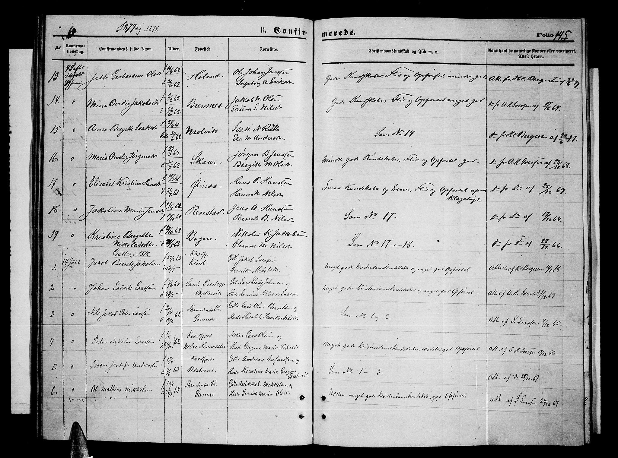 Kvæfjord sokneprestkontor, SATØ/S-1323/G/Ga/Gab/L0004klokker: Parish register (copy) no. 4, 1870-1886, p. 145