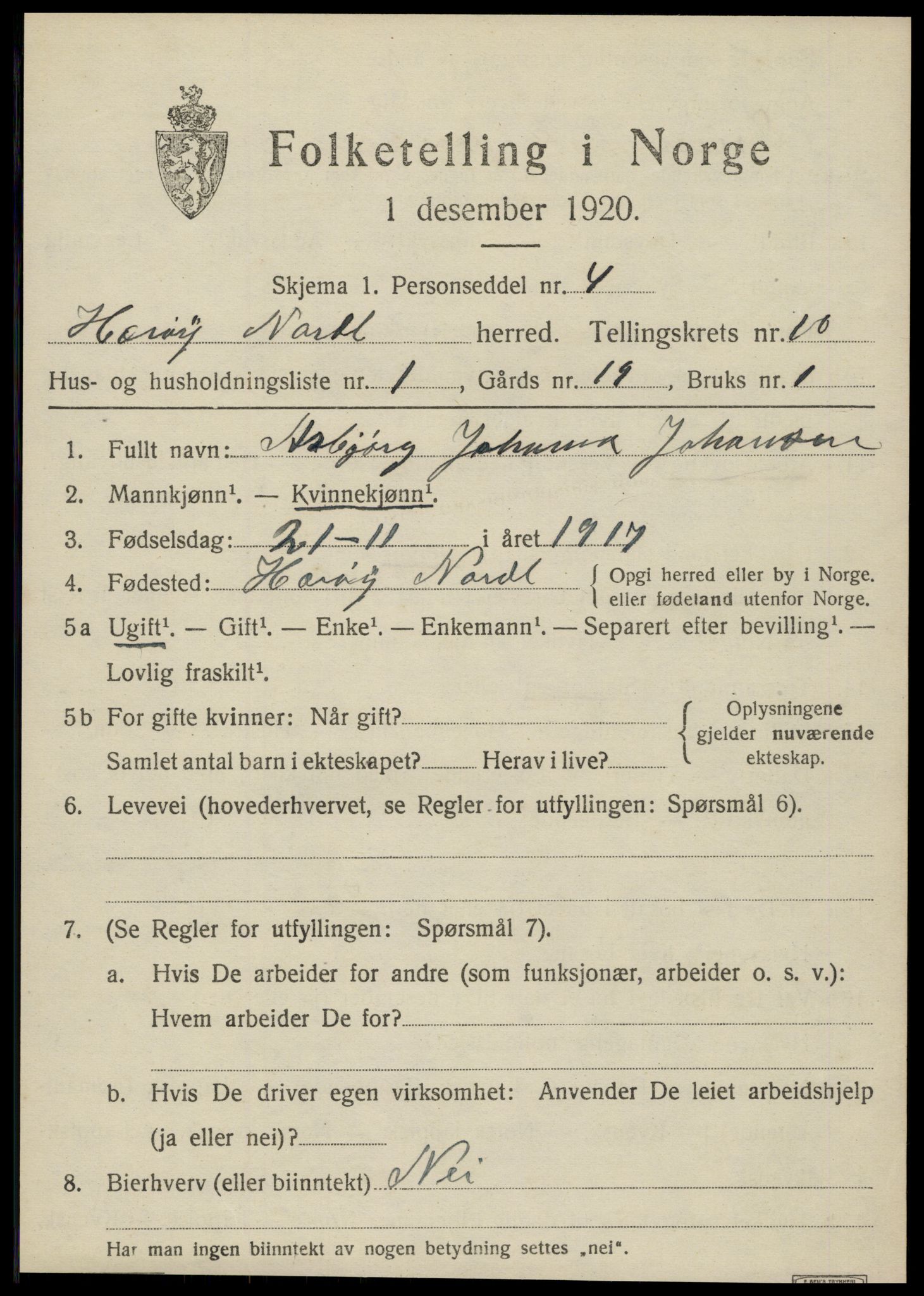 SAT, 1920 census for Herøy, 1920, p. 5612