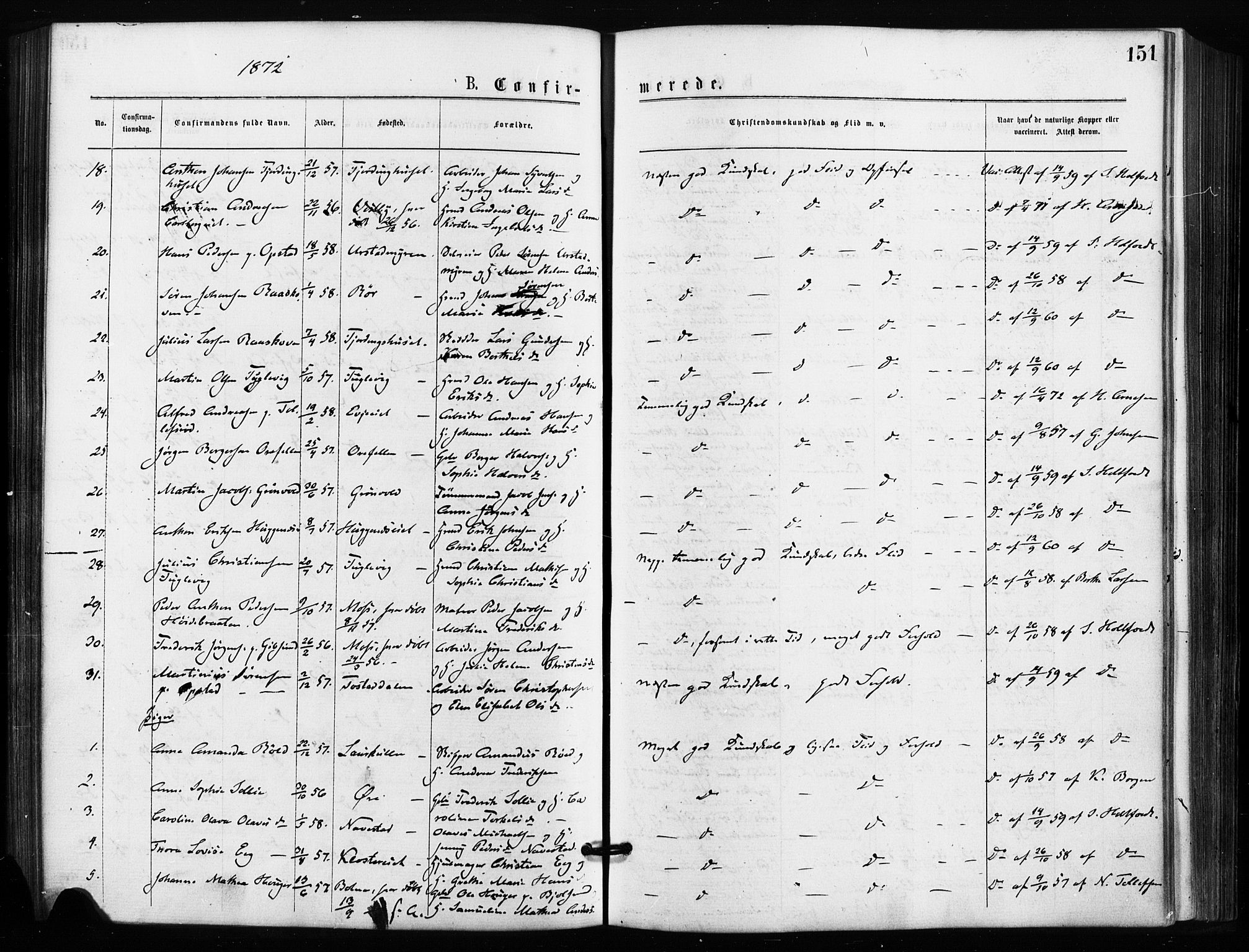 Rygge prestekontor Kirkebøker, SAO/A-10084b/F/Fa/L0006: Parish register (official) no. 6, 1872-1877, p. 151