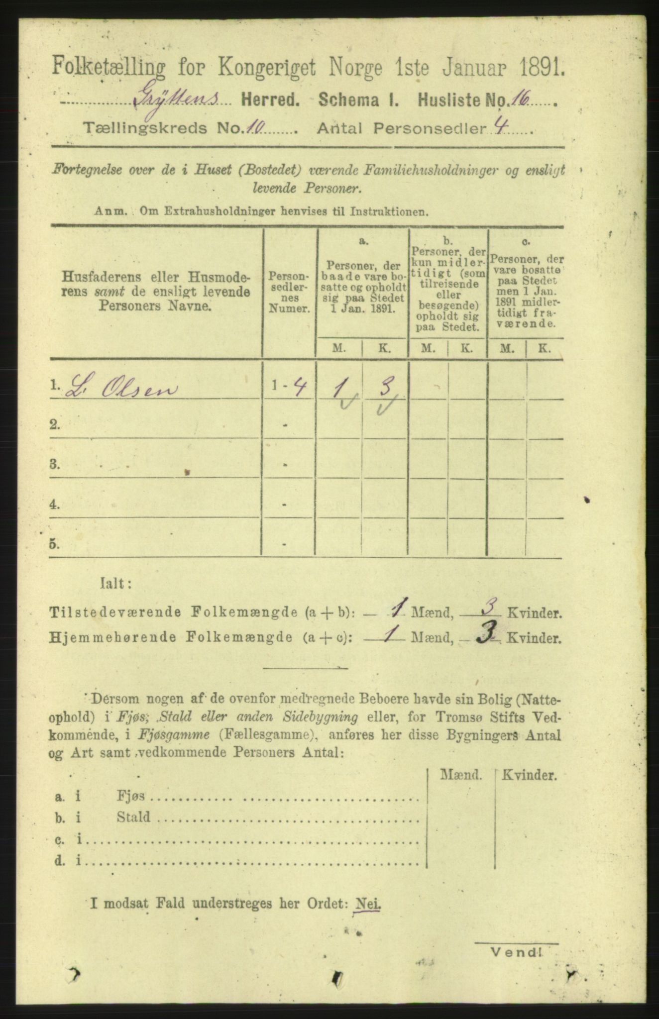 RA, 1891 census for 1539 Grytten, 1891, p. 3613