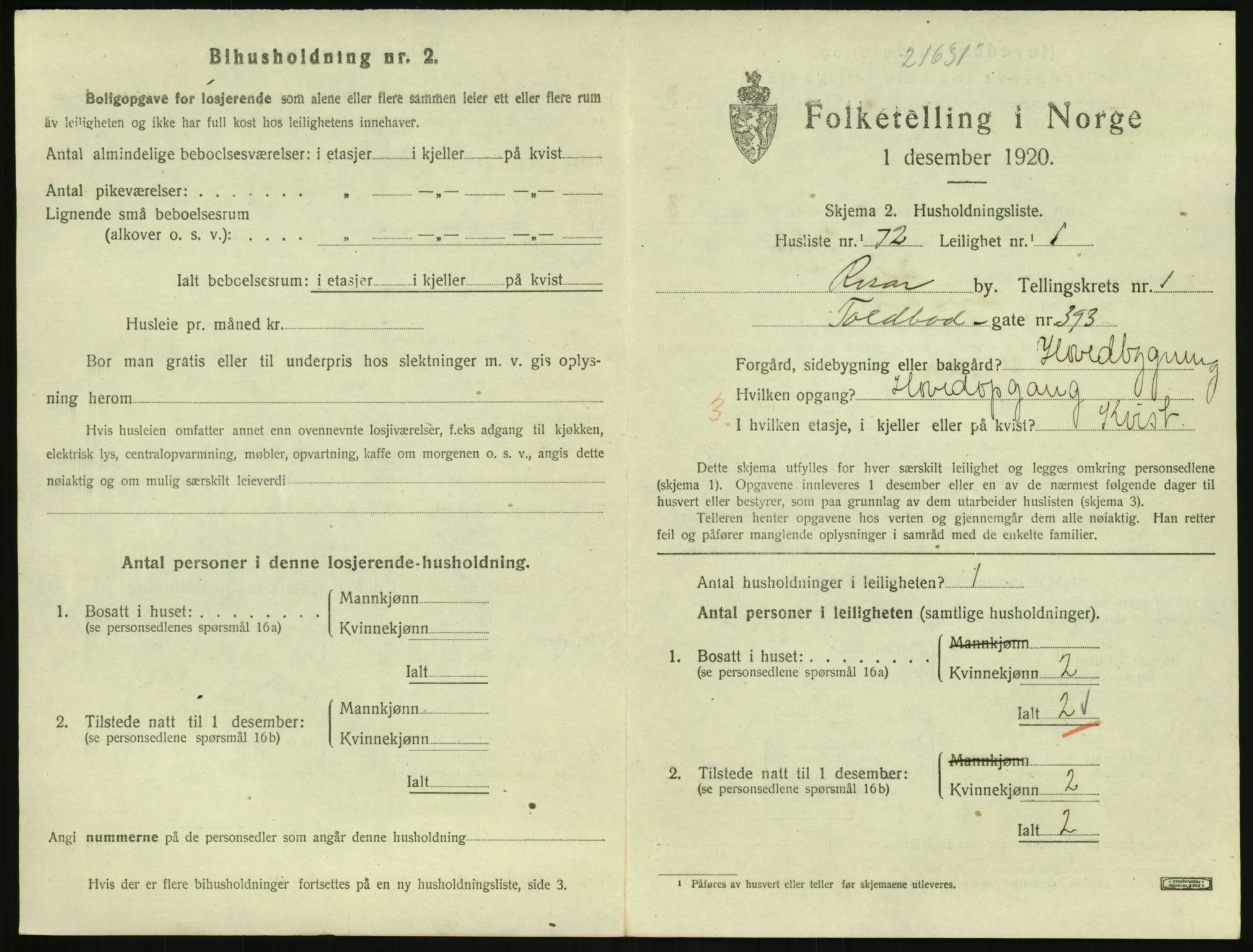 SAK, 1920 census for Risør, 1920, p. 1513