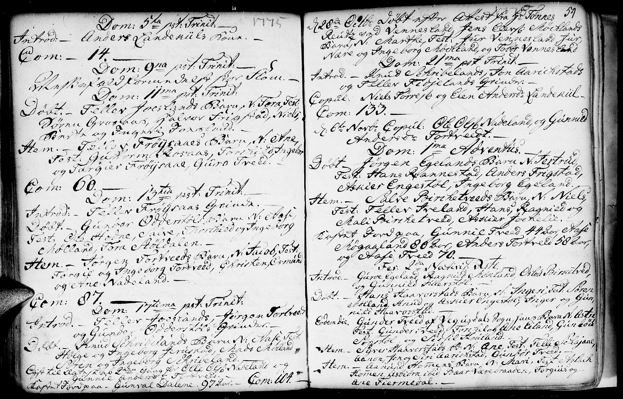 Evje sokneprestkontor, SAK/1111-0008/F/Fa/Fac/L0002: Parish register (official) no. A 2, 1765-1816, p. 54