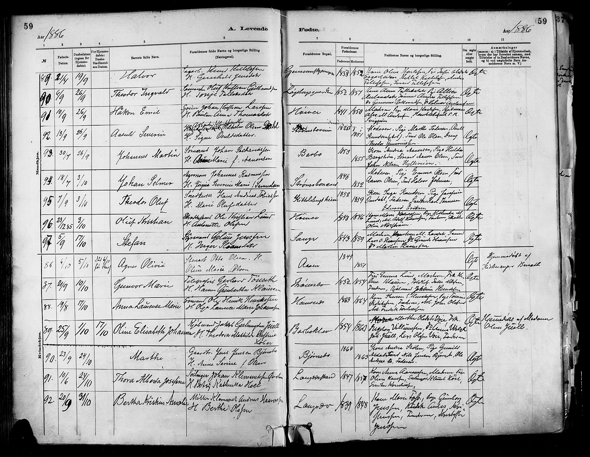 Barbu sokneprestkontor, SAK/1111-0003/F/Fa/L0002: Parish register (official) no. A 2, 1883-1898, p. 59