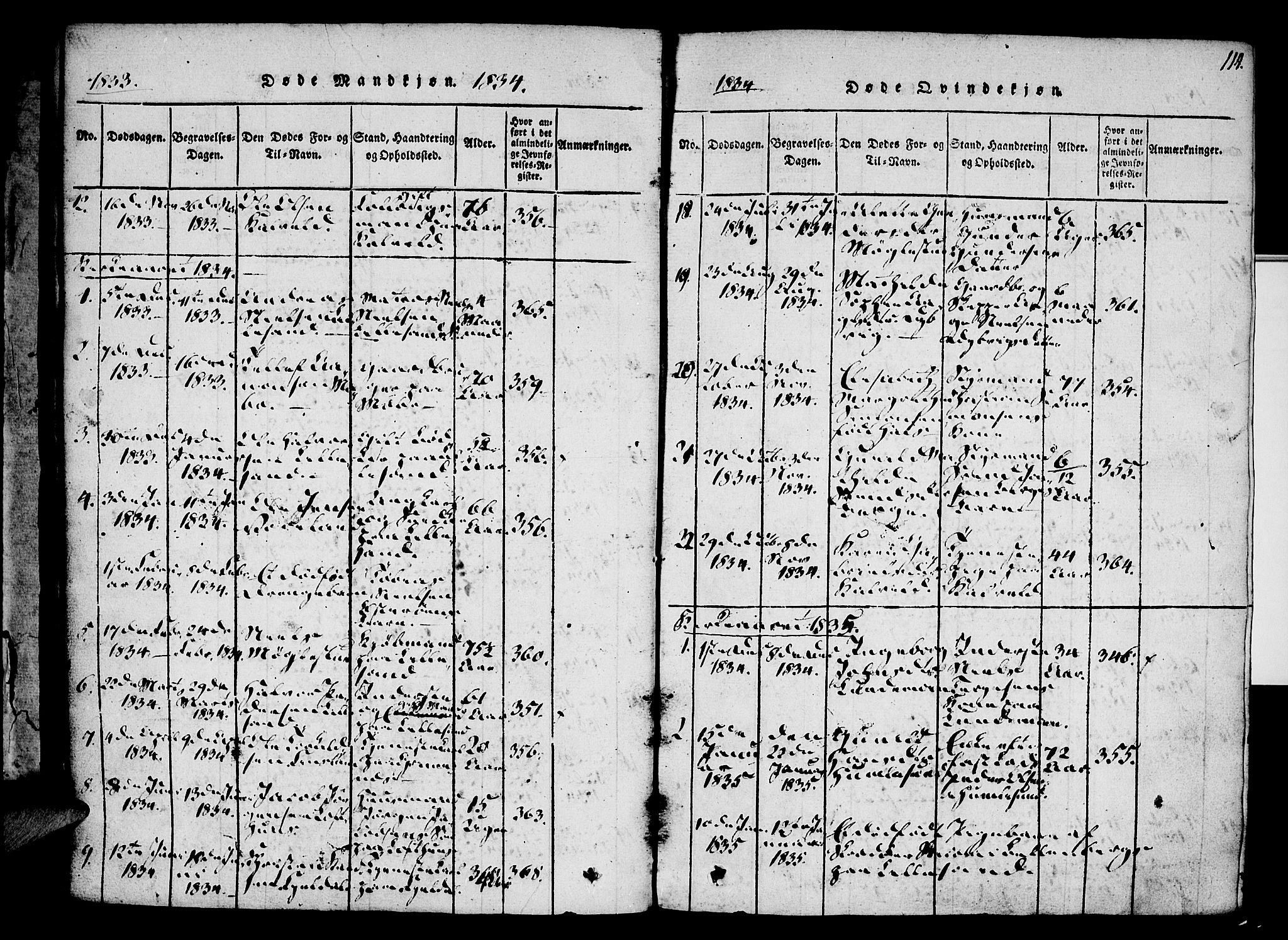 Vestre Moland sokneprestkontor, SAK/1111-0046/F/Fa/Fab/L0003: Parish register (official) no. A 3, 1816-1843, p. 114